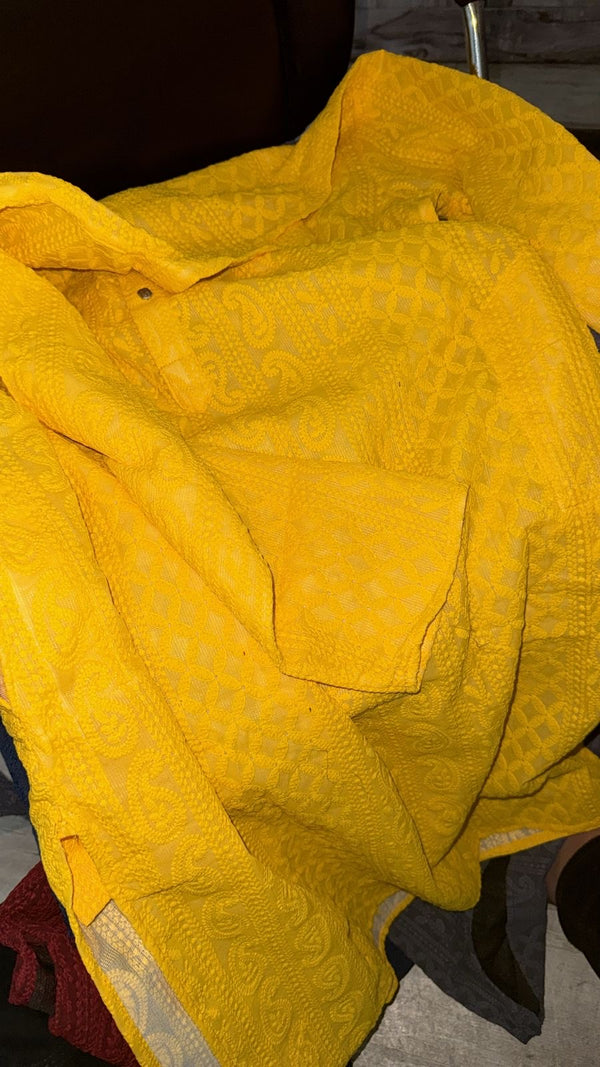 Premium Georgette Chikankari Kurta for Men with Fine Detailing - Marigold Yellow