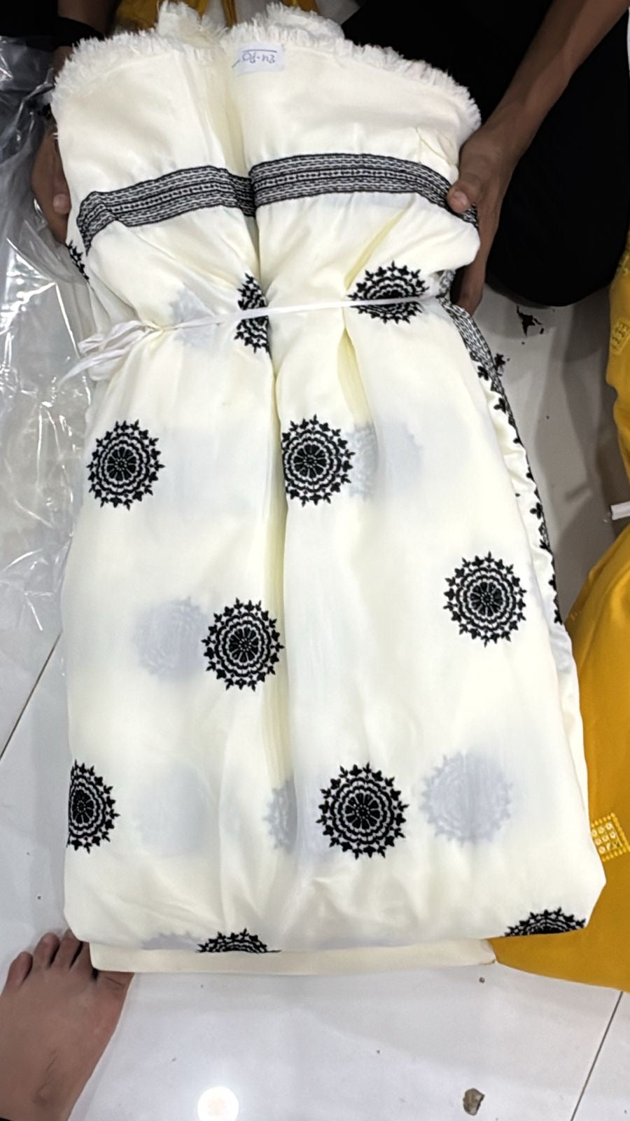 Black on White Floral Embroidered Kurta Set for Men