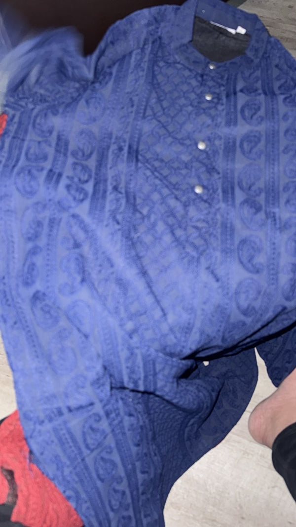 Premium Georgette Chikankari Kurta for Men with Fine Detailing - Blue