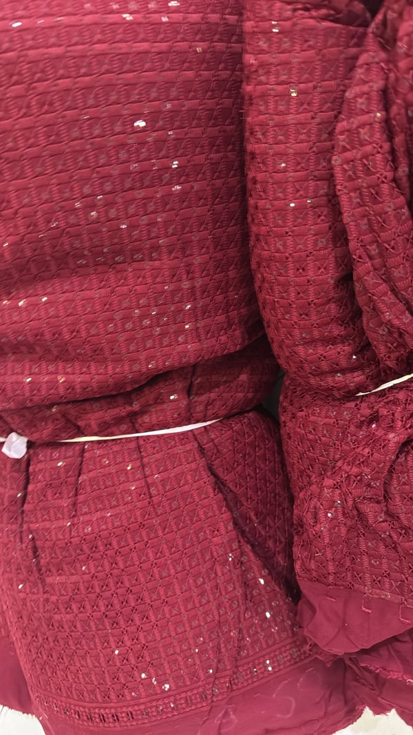 Men’s Chikankari Threadwork and Sequins Kurta - Maroon