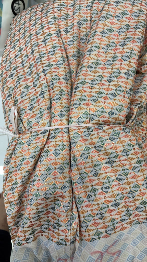 Men’s Cotton Printed Kurta with Embroidery & Metallic Touch - Green & Orange