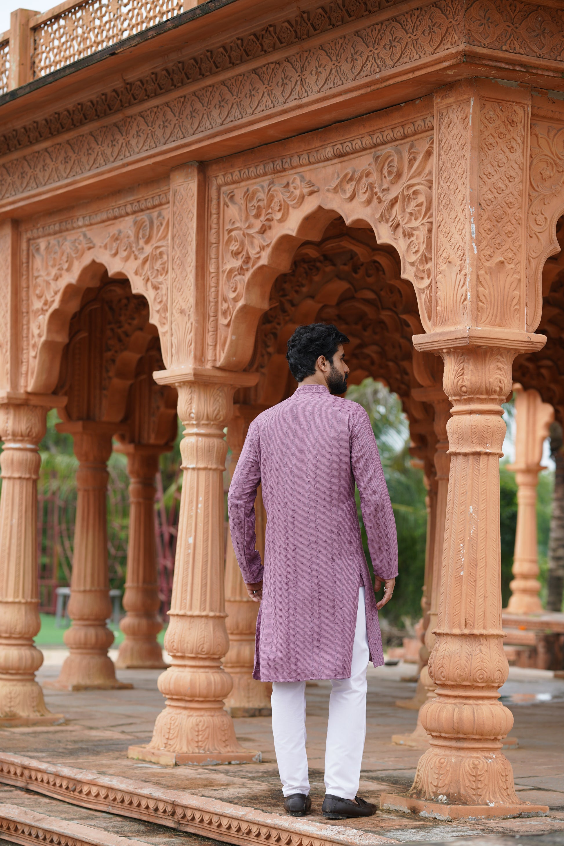 Men's Mauve Chikankari Embroidered and Sequin Kurta