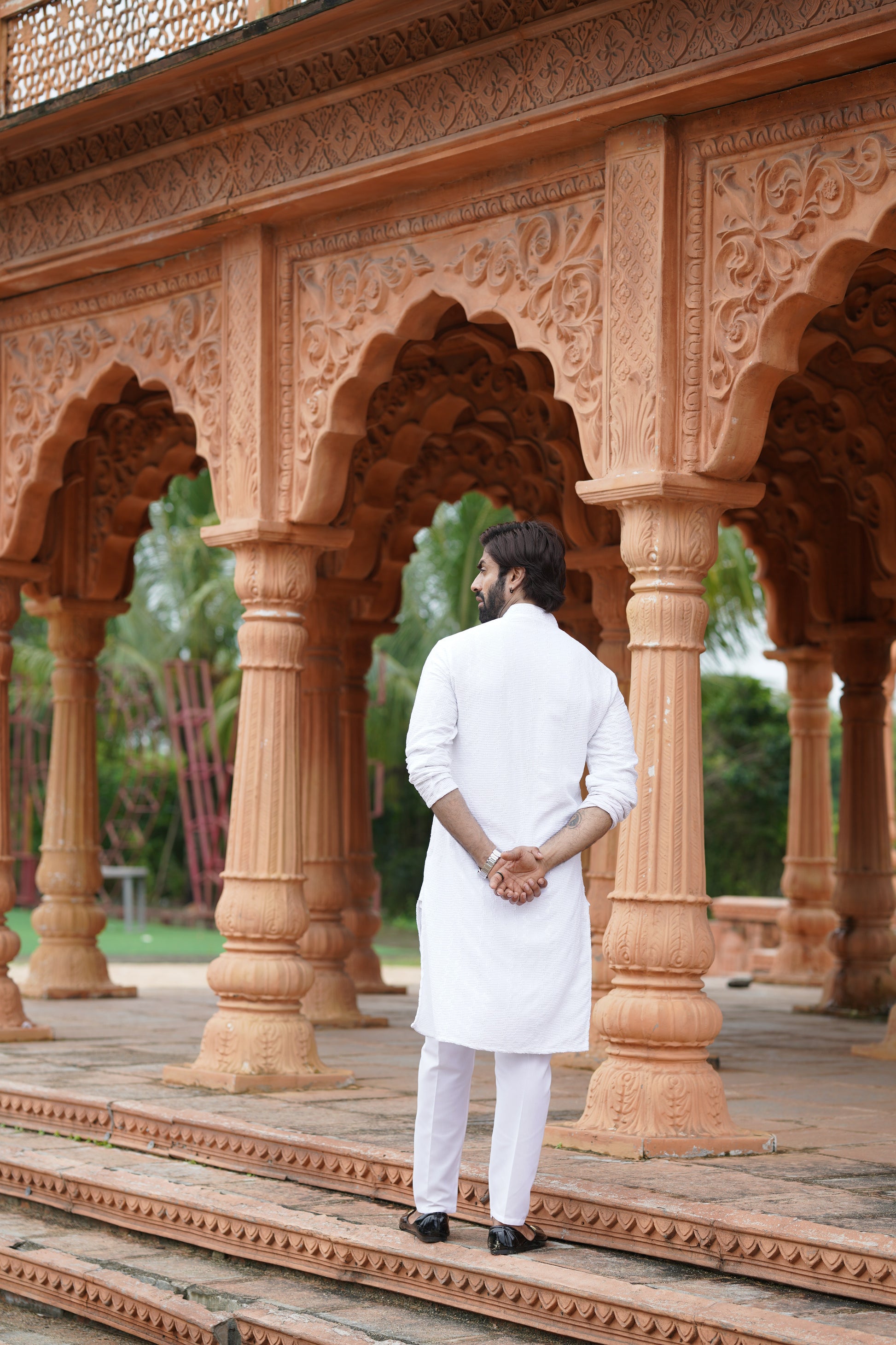 Men's White Chikankari Embroidered and Sequin Kurta
