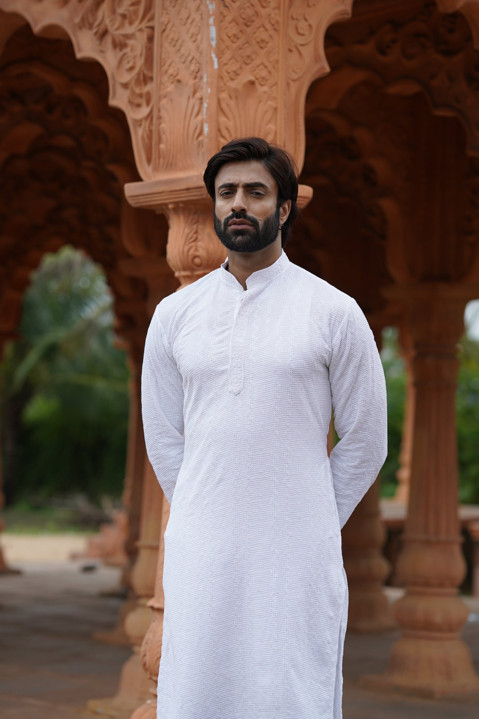 Men's White Chikankari Embroidered and Sequin Kurta