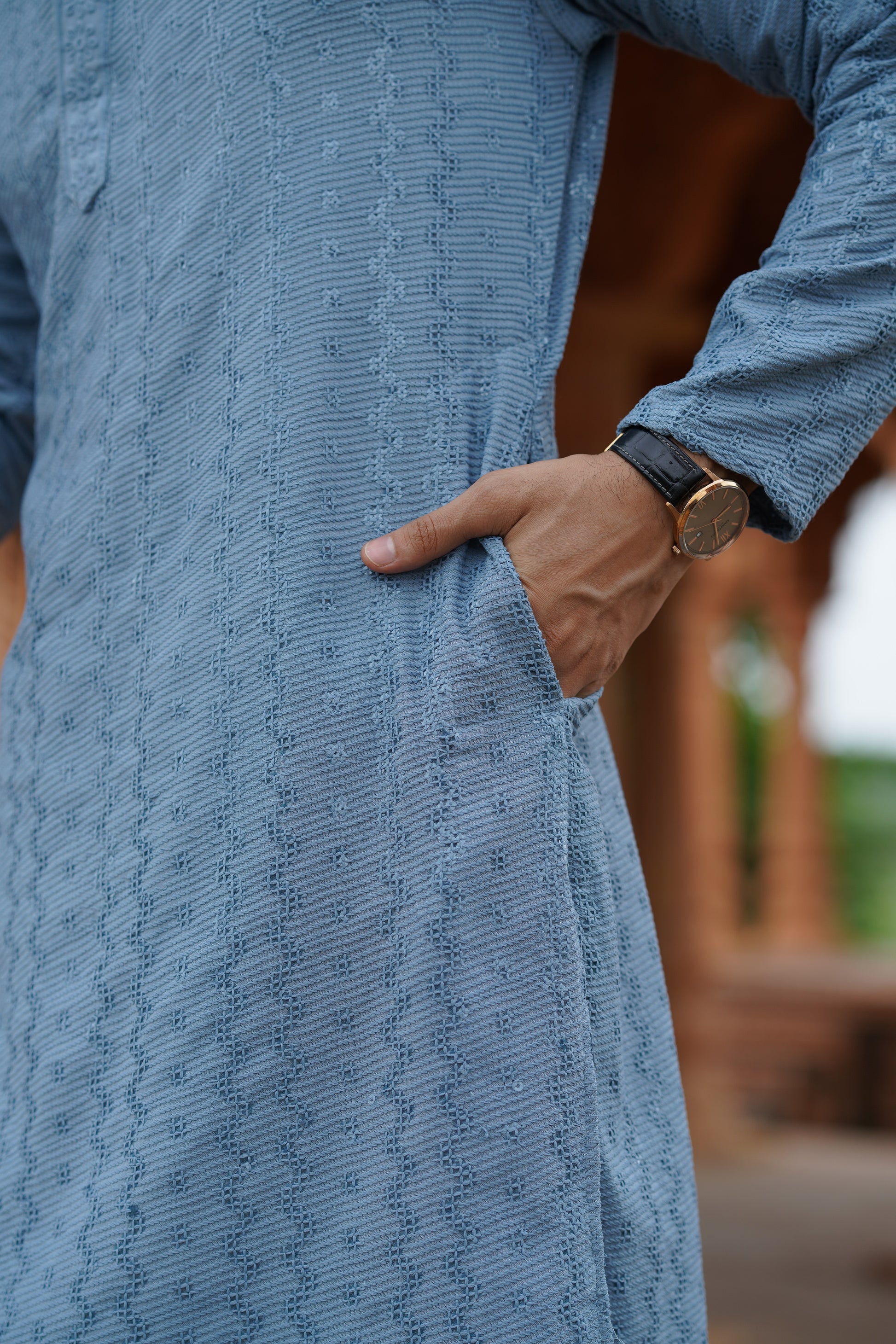Men's Powder Blue Chikankari Embroidered and Sequin Kurta