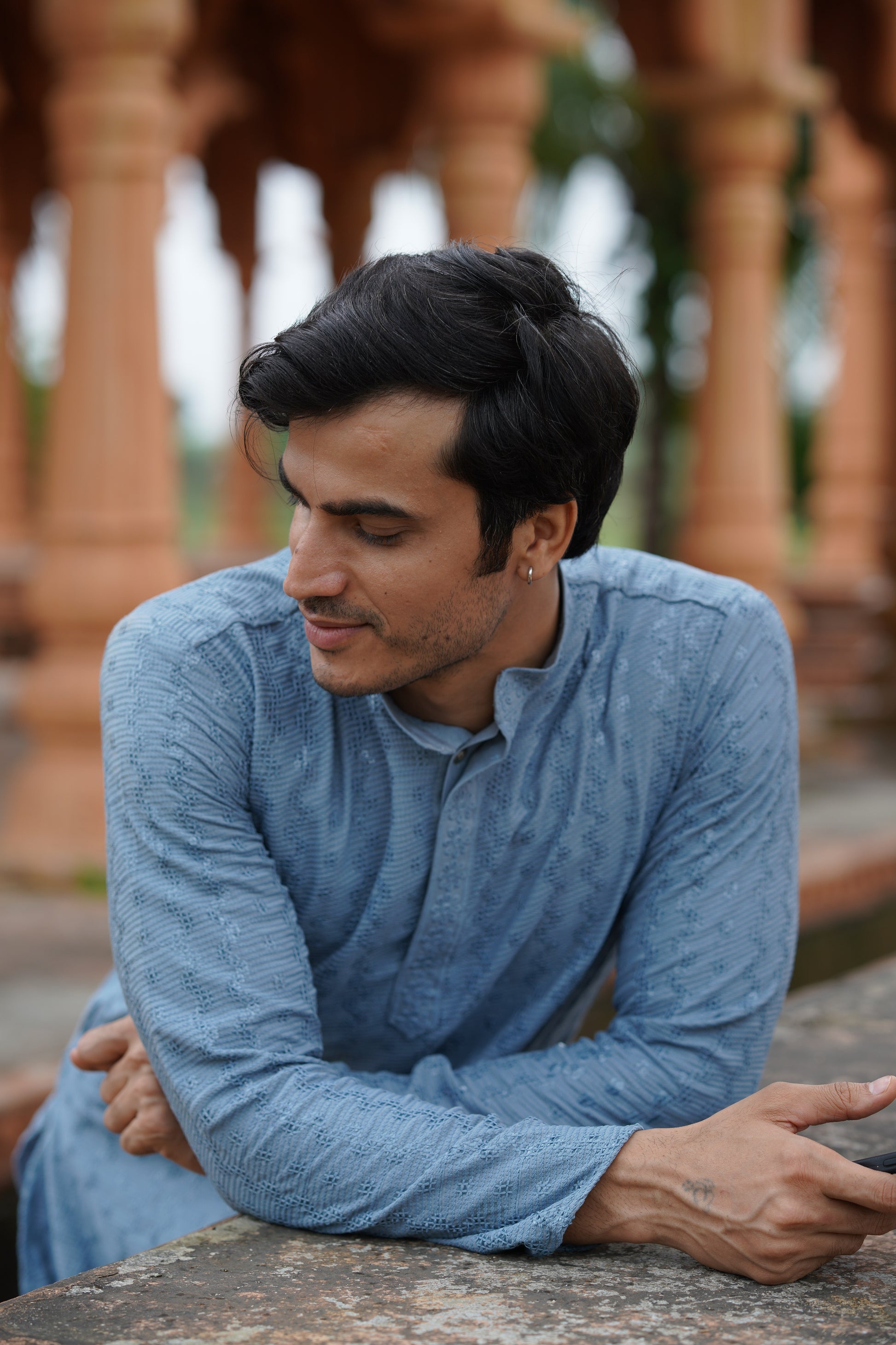 Men's Powder Blue Chikankari Embroidered and Sequin Kurta