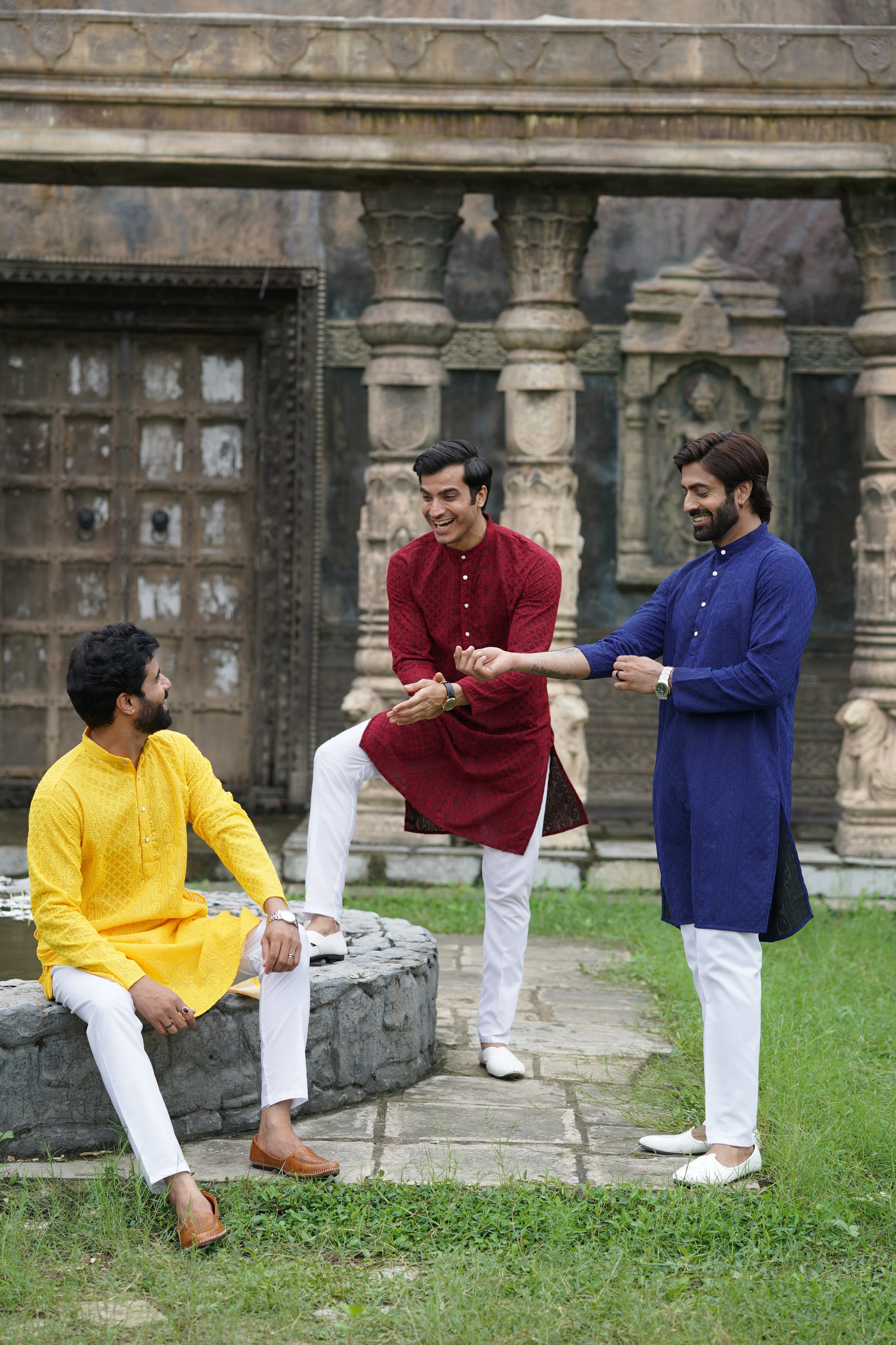 Maroon Georgette Chikankari Kurta for Men with Fine Detailing