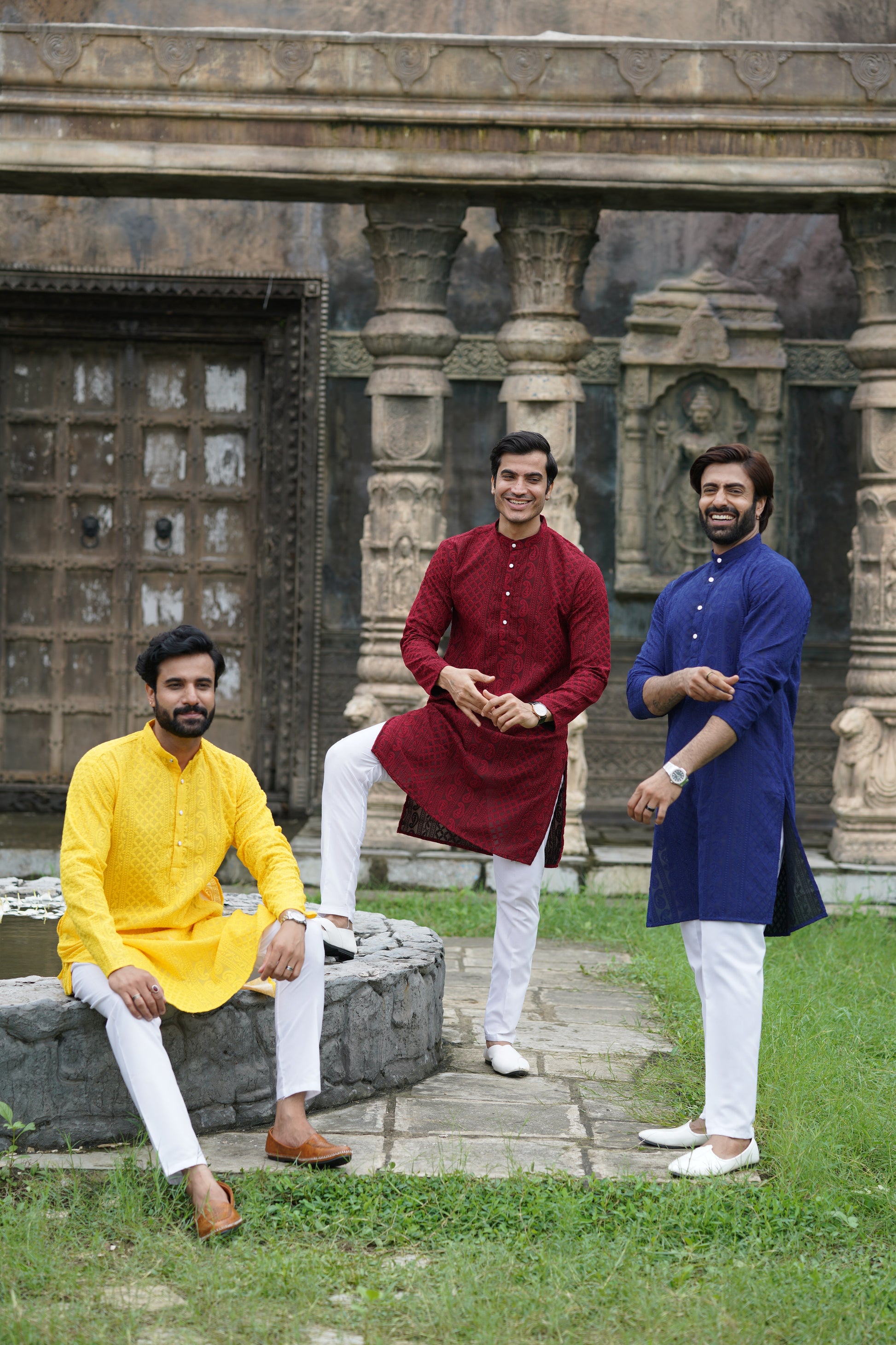 Sapphire Blue Georgette Chikankari Kurta for Men