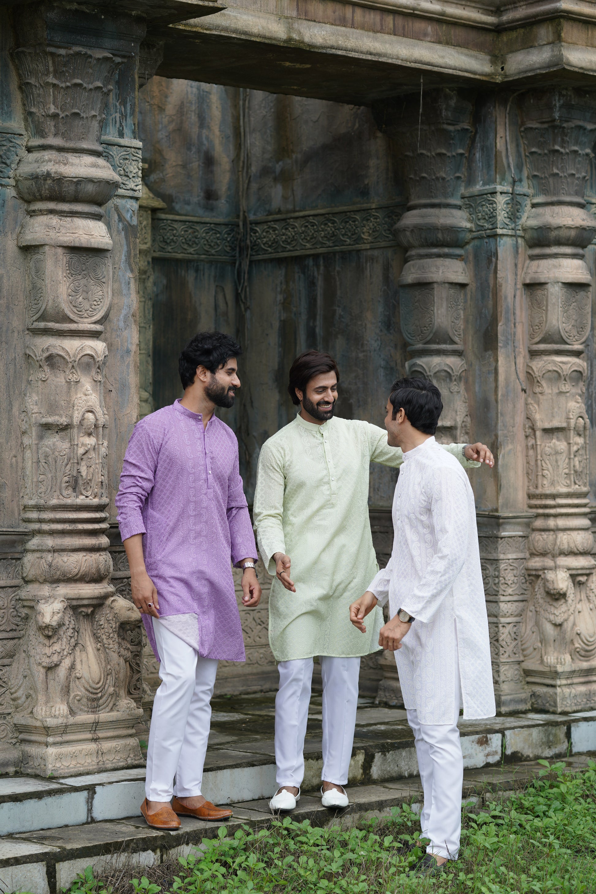 White Georgette Chikankari Kurta for Men with Fine Detailing