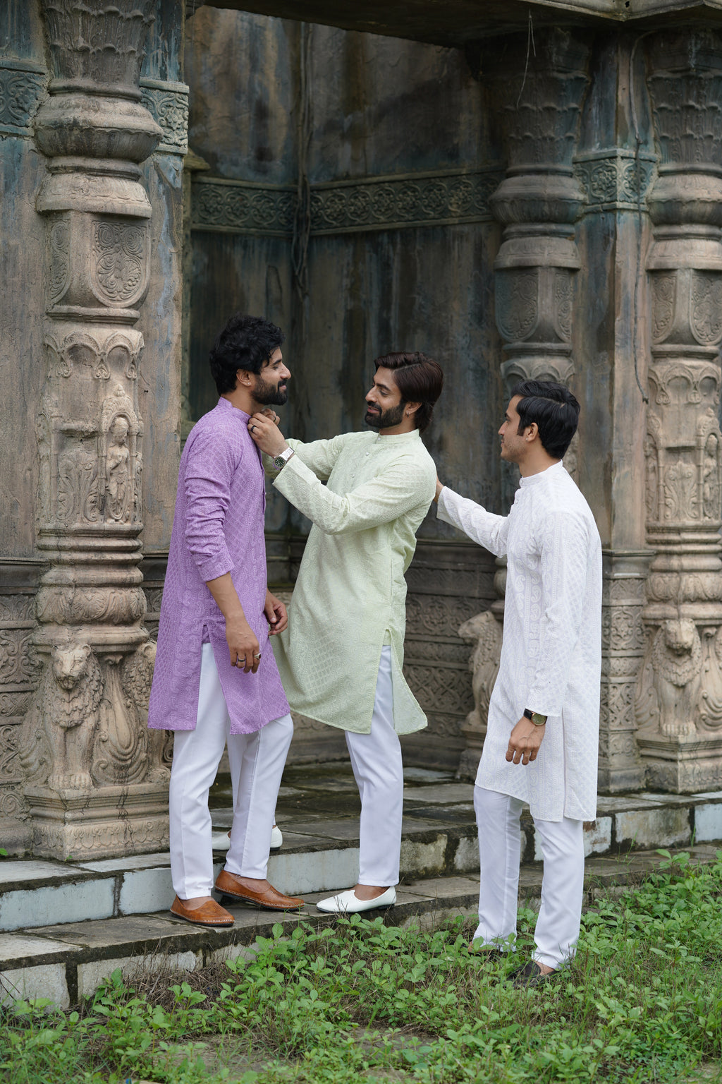 Lavender Premium Georgette Chikankari Kurta for Men with Fine Detailing