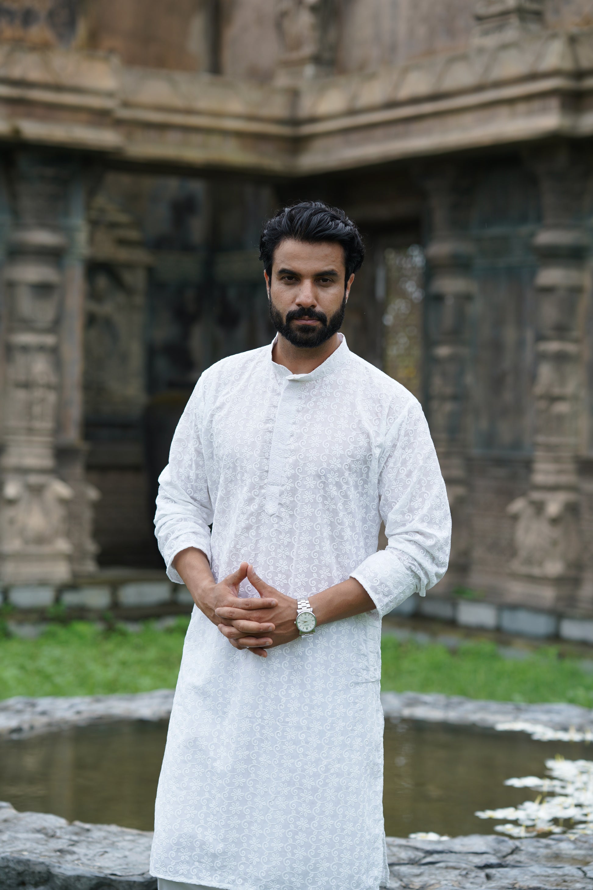 Classic White Chikankari Floral Embroidered Kurta Set