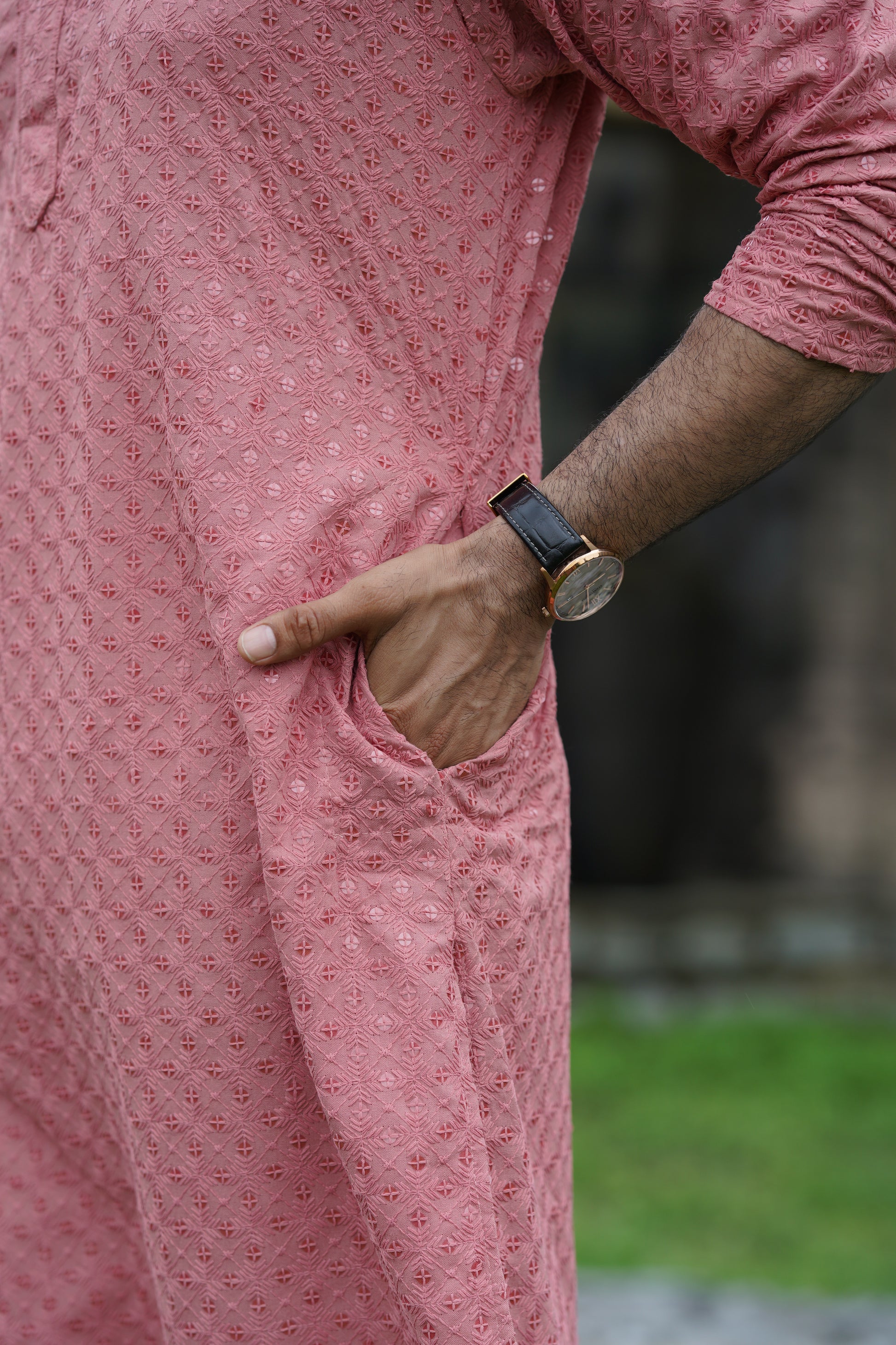Men's Pink Chikankari Kurta | Embroidered & Sequin Designer Set