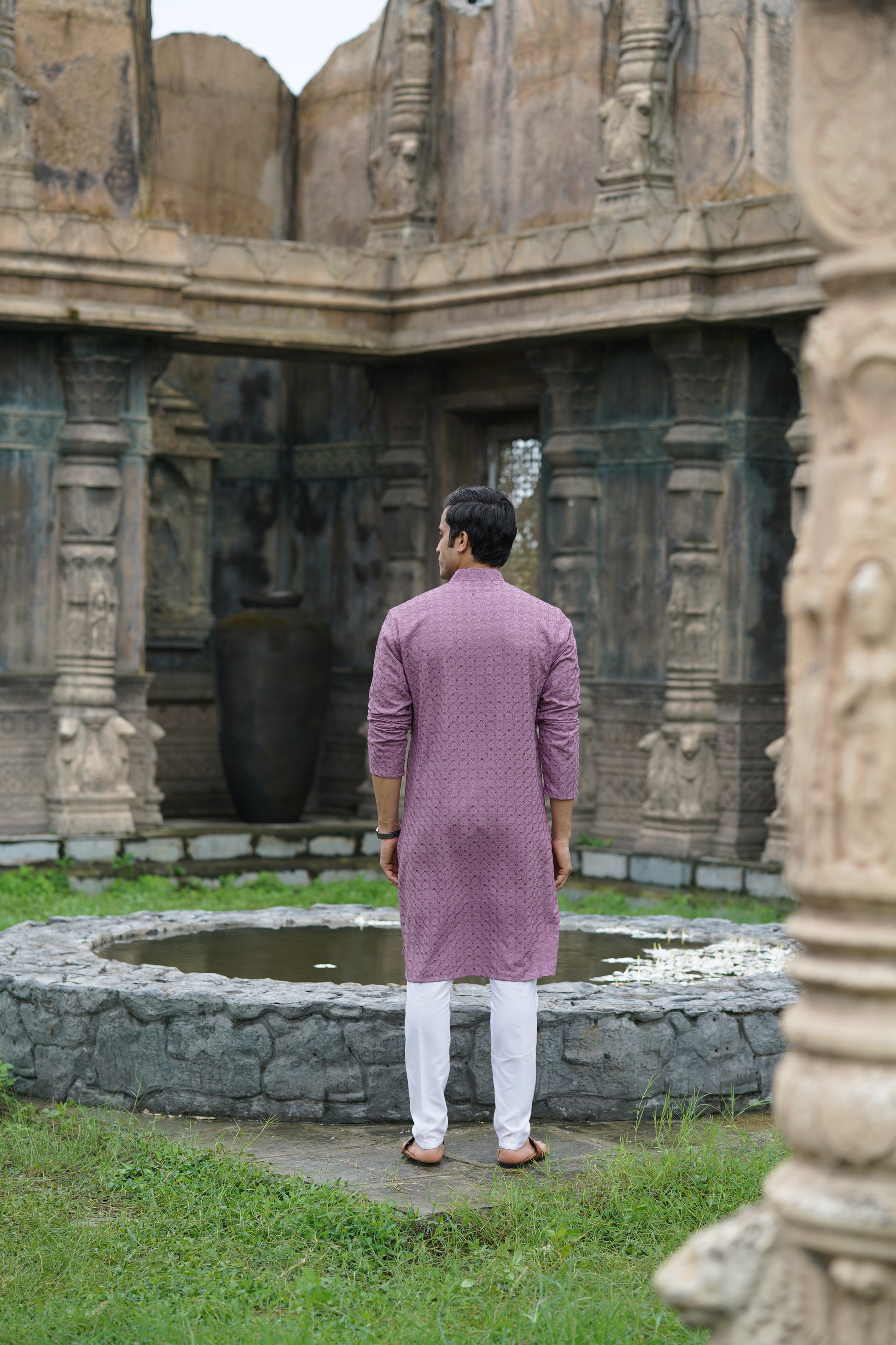 Men's Mauve Chikankari Kurta | Embroidered & Sequin Designer Set