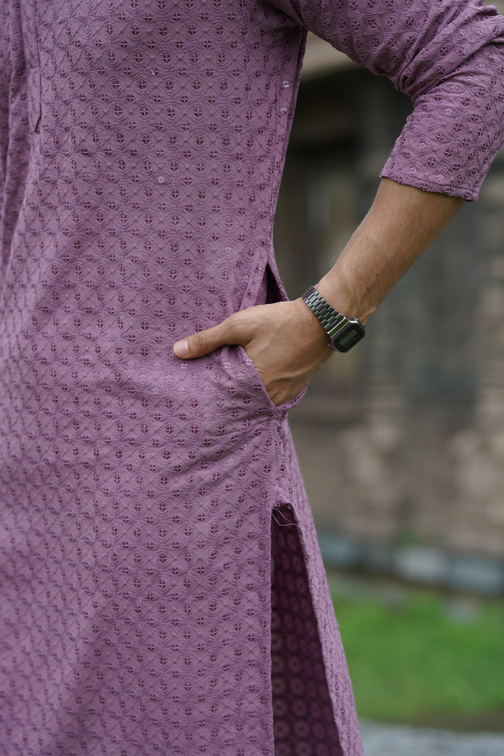 Men's Mauve Chikankari Kurta | Embroidered & Sequin Designer Set