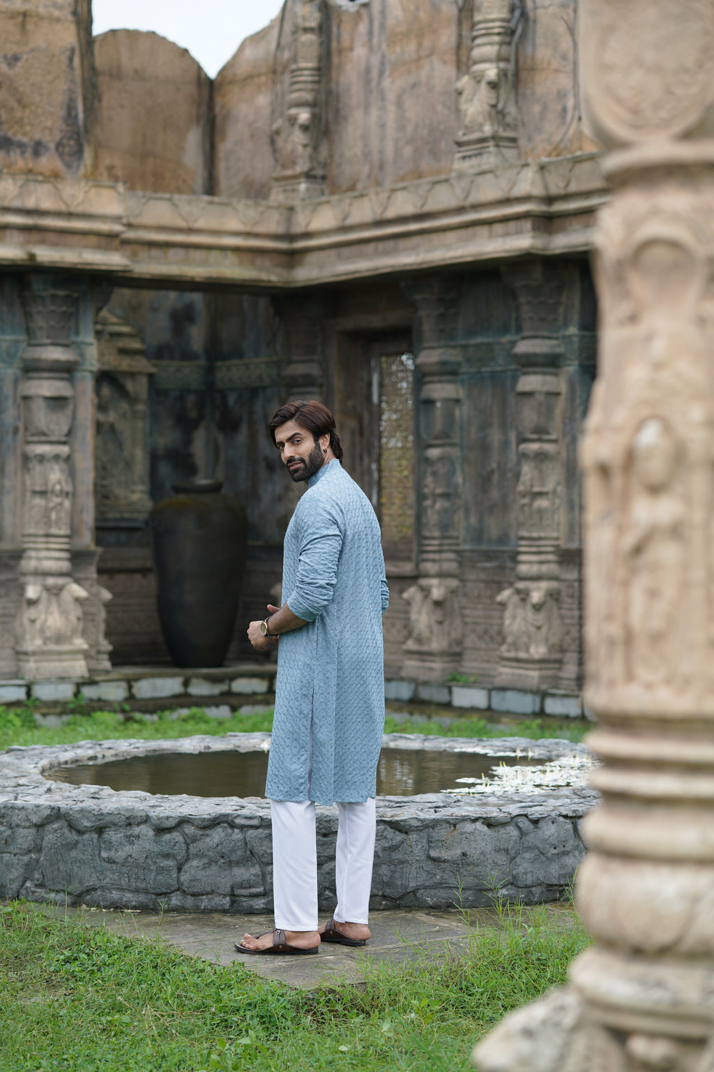 Men's Blue Chikankari Kurta | Embroidered & Sequin Designer Set