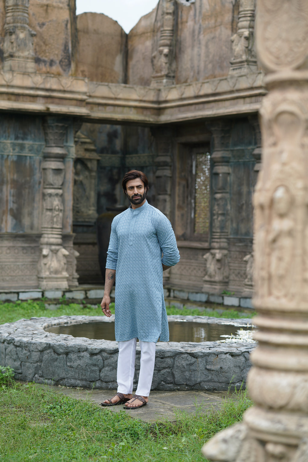 Men's Blue Chikankari Kurta | Embroidered & Sequin Designer Set
