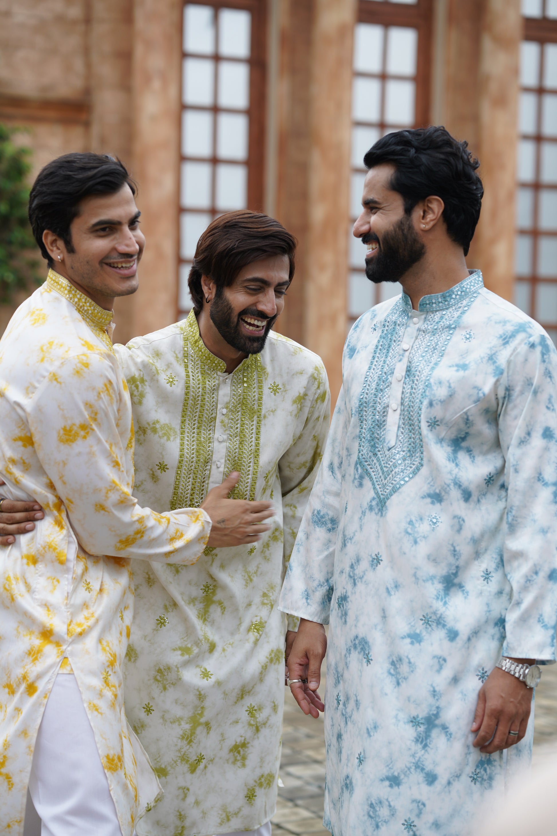 Olive Tie-Dye Men's Kurta with Elegant Embroidery & Sparkling Sequins