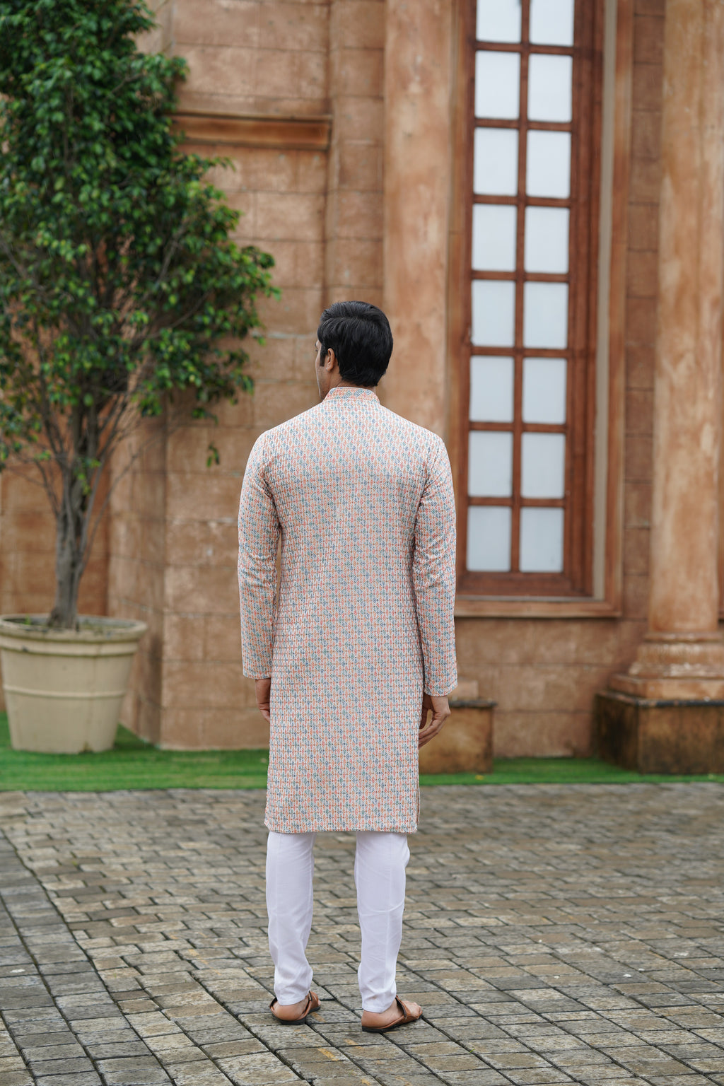 Men’s Cotton Printed Kurta with Metallic Embroidery