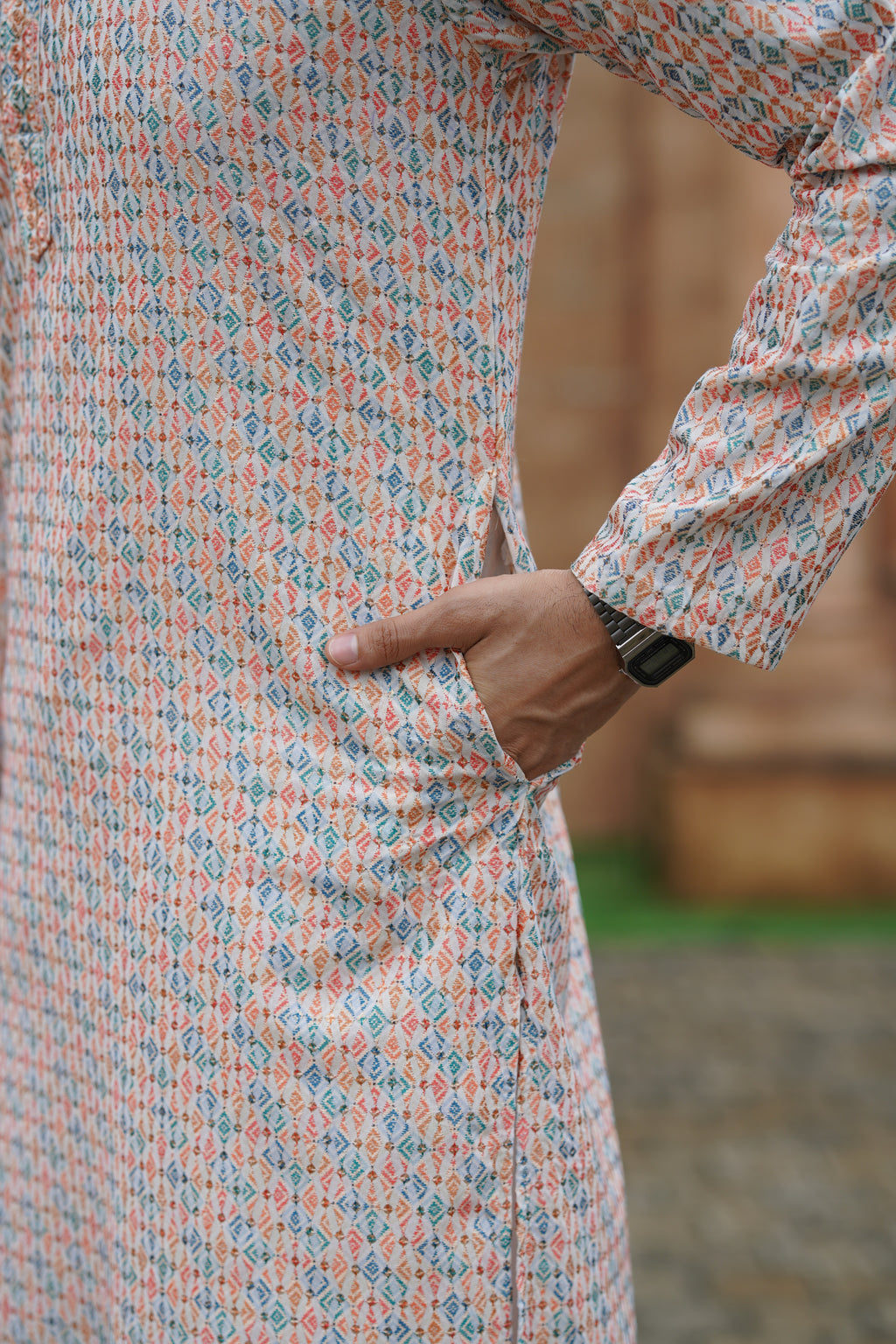 Men’s Cotton Printed Kurta with Metallic Embroidery