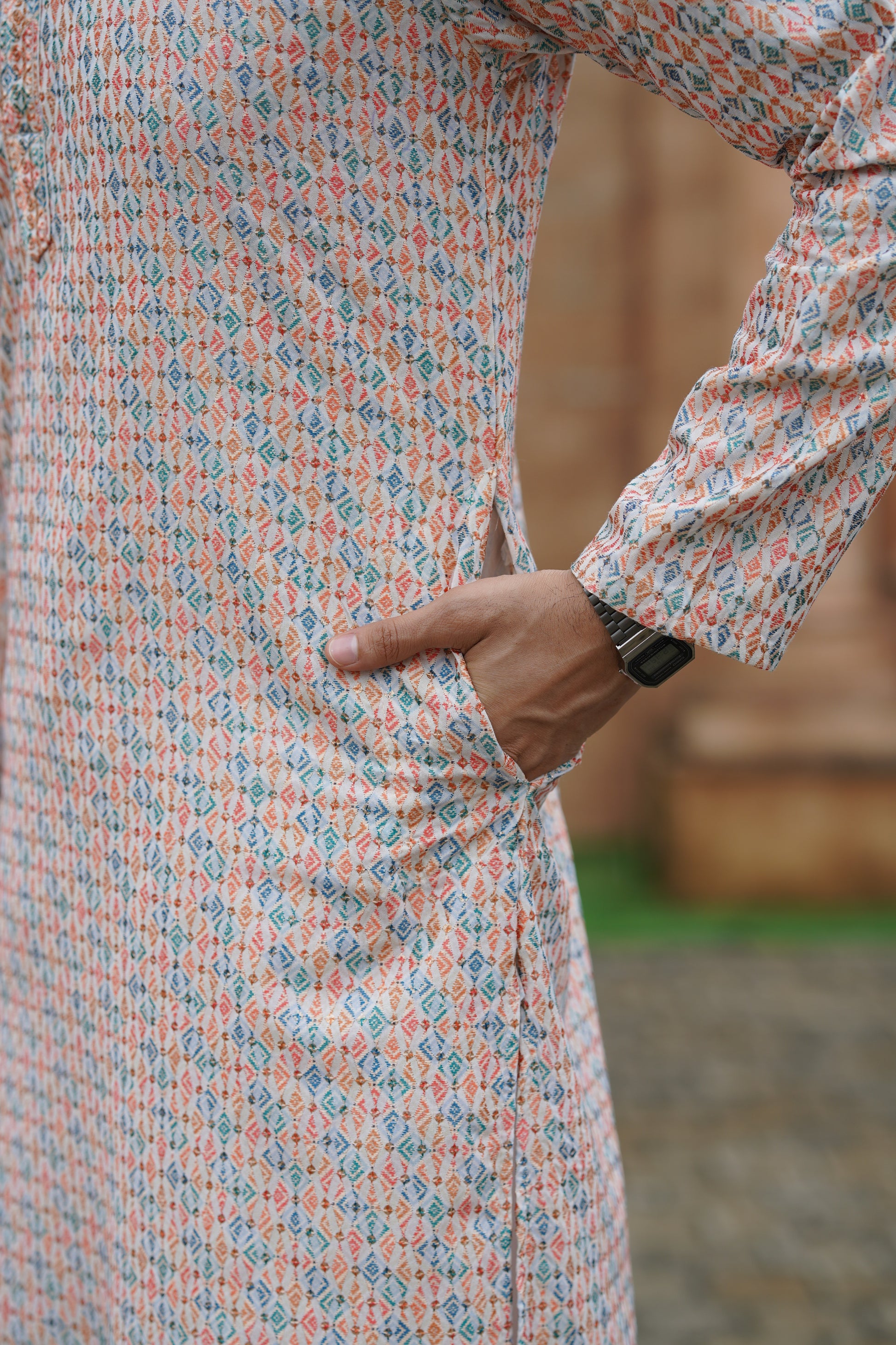 Men’s Cotton Printed Kurta with Metallic Embroidery