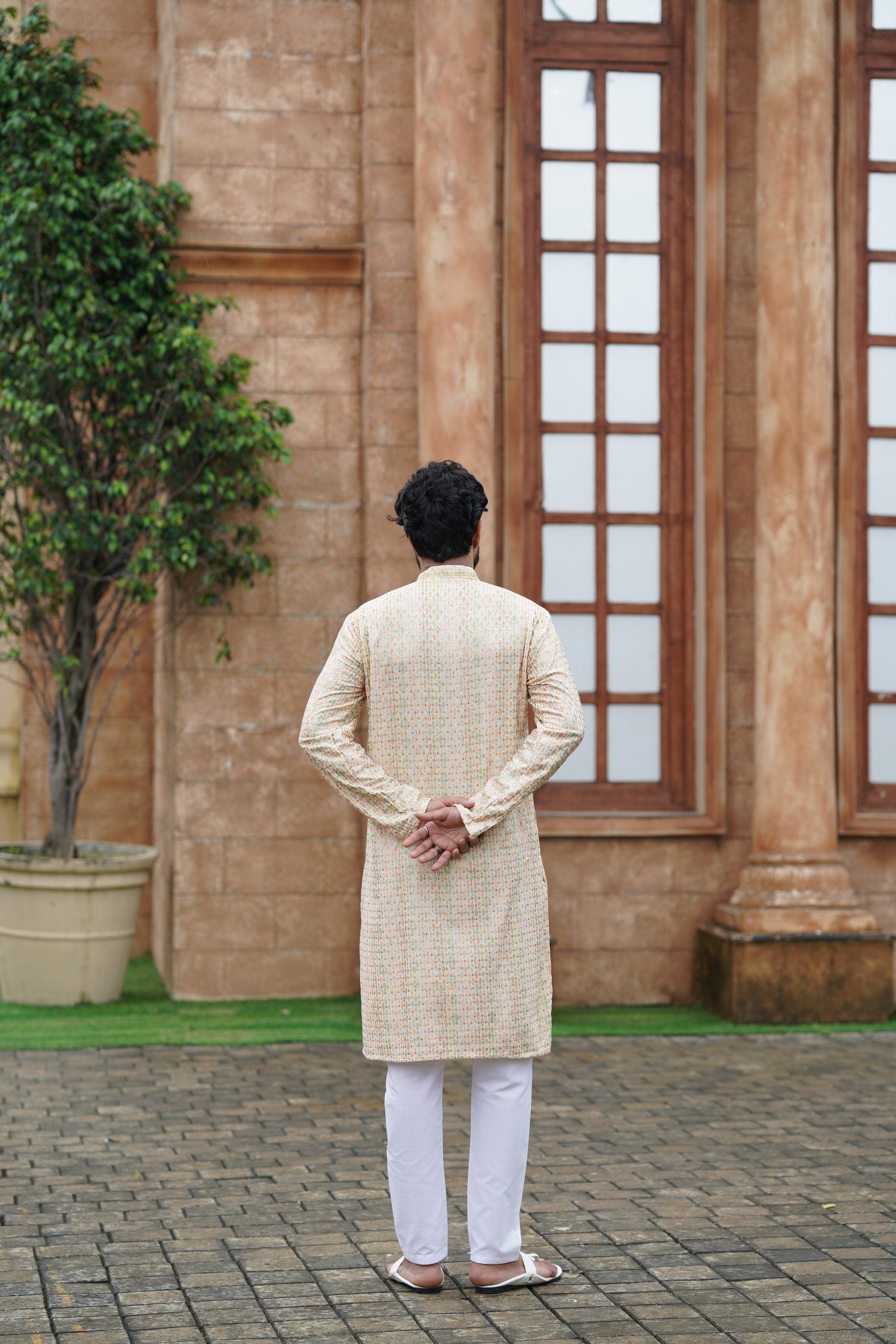 Men’s Cotton Printed Kurta with Embroidery & Metallic Touch