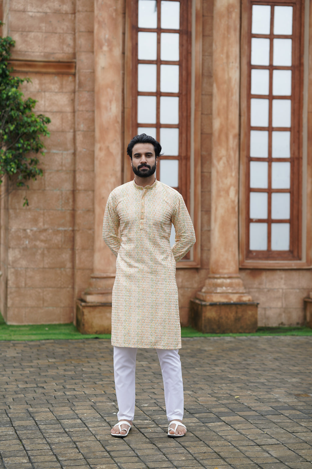 Men’s Cotton Printed Kurta with Embroidery & Metallic Touch