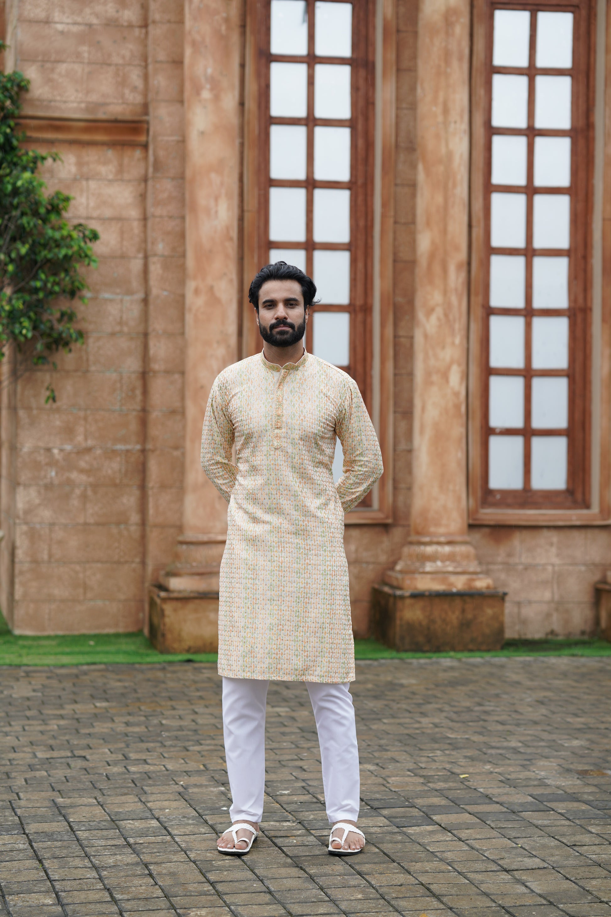 Men’s Cotton Printed Kurta with Embroidery & Metallic Touch