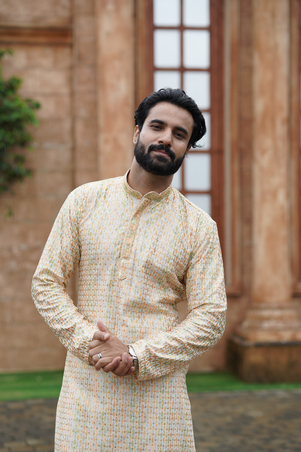 Men’s Cotton Printed Kurta with Embroidery & Metallic Touch