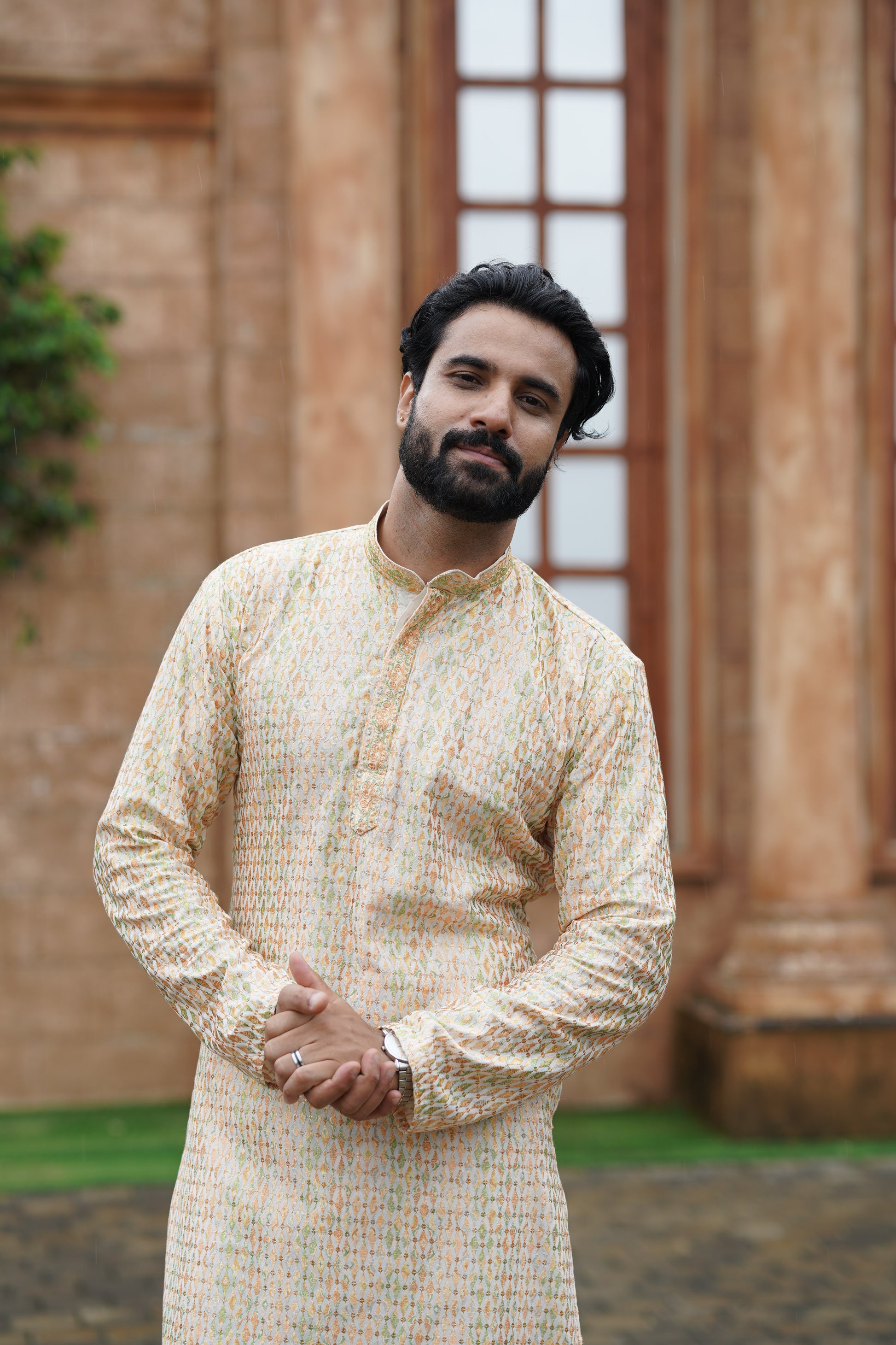 Men’s Cotton Printed Kurta with Embroidery & Metallic Touch