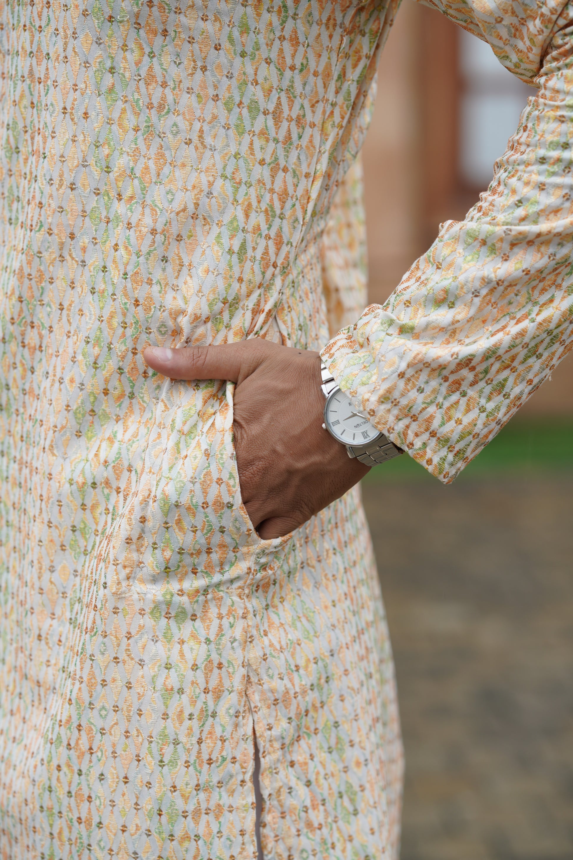 Men’s Cotton Printed Kurta with Embroidery & Metallic Touch