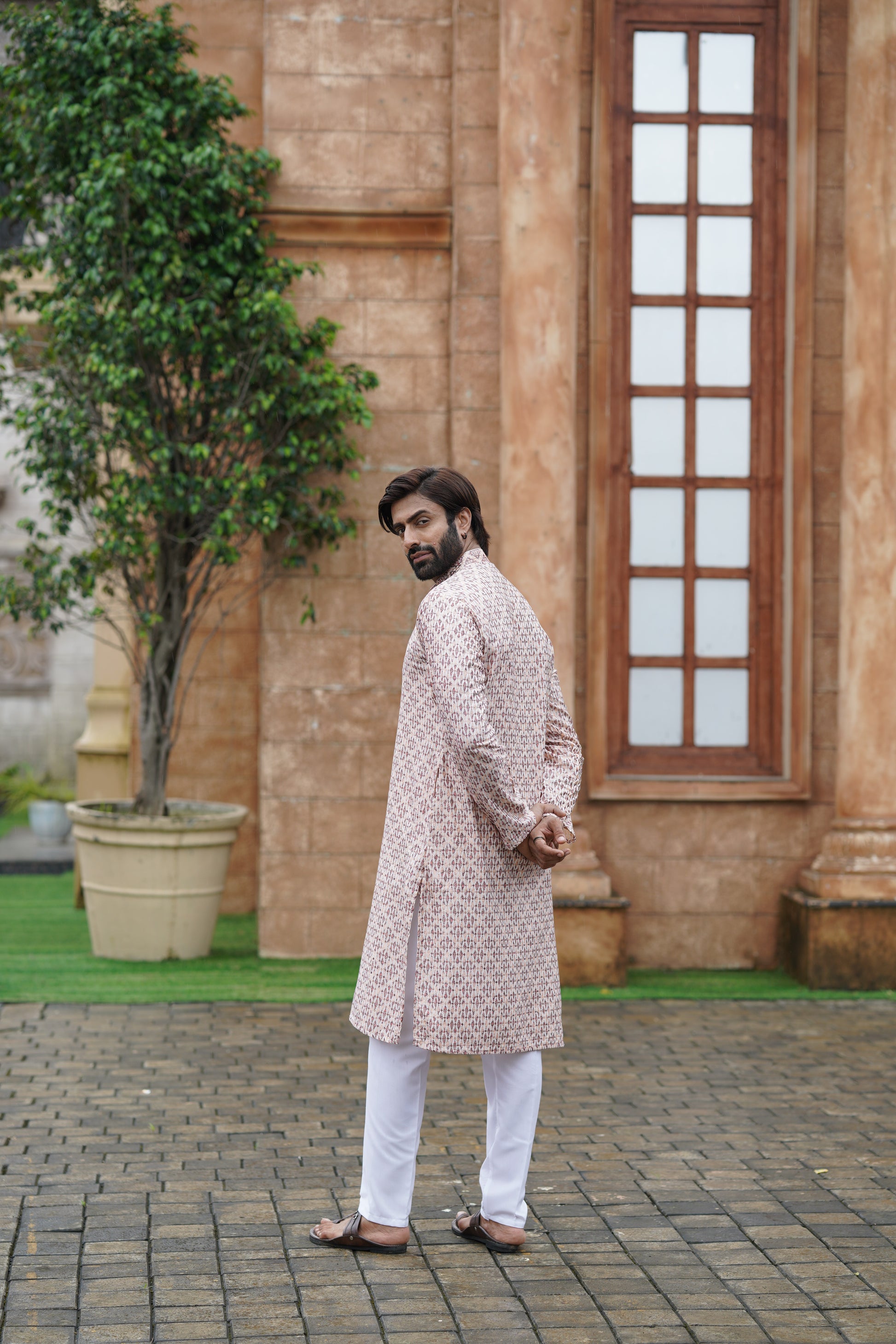 Men’s Cotton Printed Kurta with Embroidery & Metallic Details
