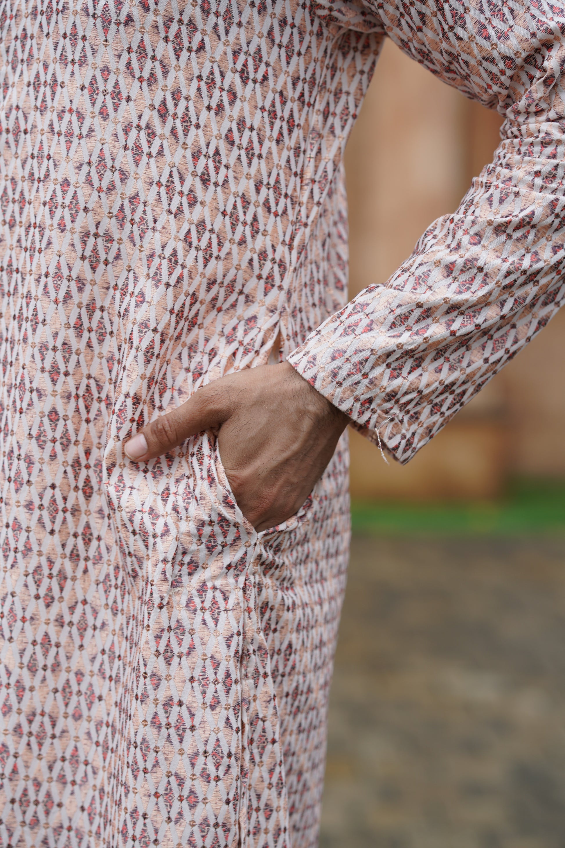 Men’s Cotton Printed Kurta with Embroidery & Metallic Details