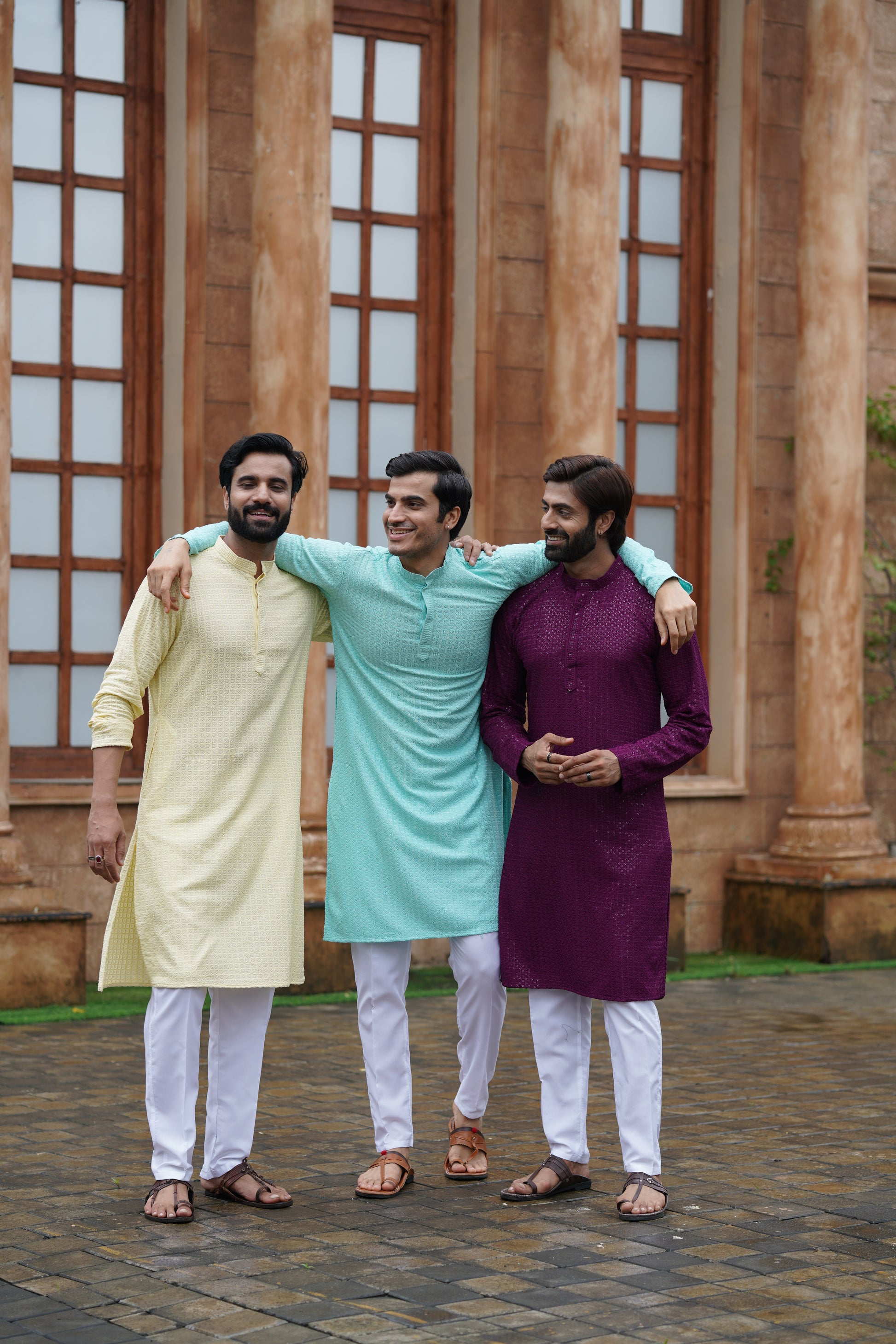 Men’s Aqua Blue Chikankari Threadwork and Sequins Kurta