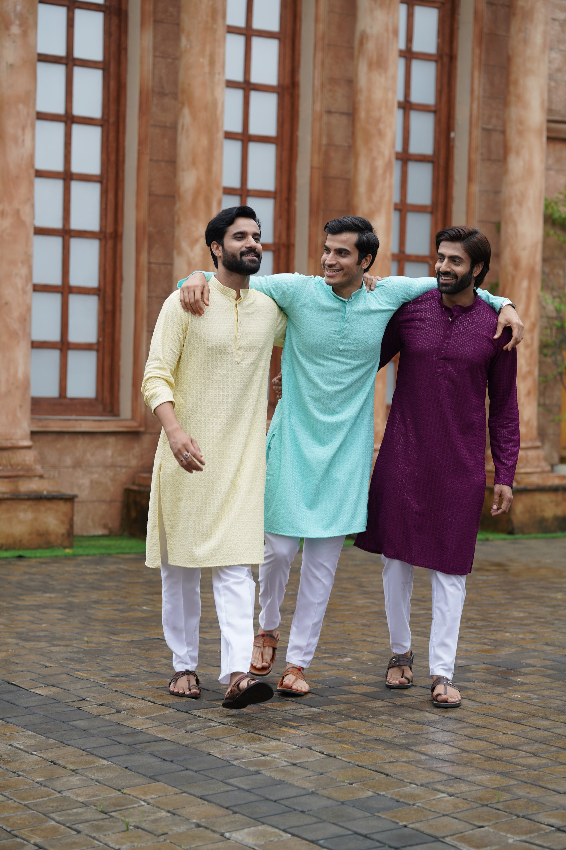 Men’s Butter Yellow Chikankari Threadwork and Sequins Kurta