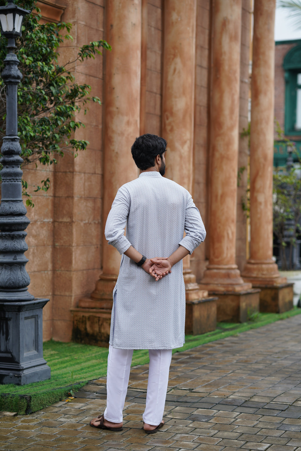 Men’s Grey Chikankari Threadwork and Sequins Kurta