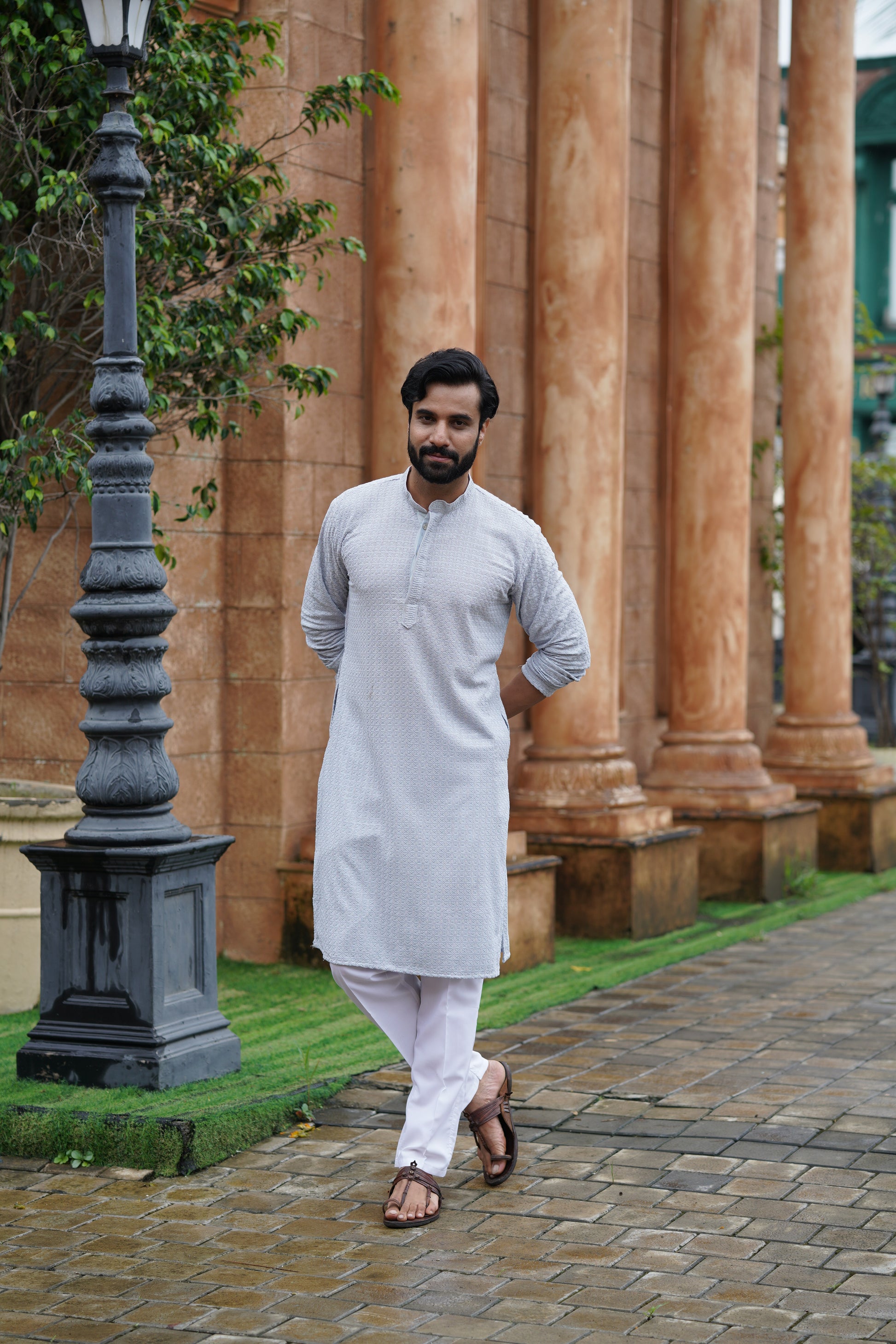 Men’s Grey Chikankari Threadwork and Sequins Kurta