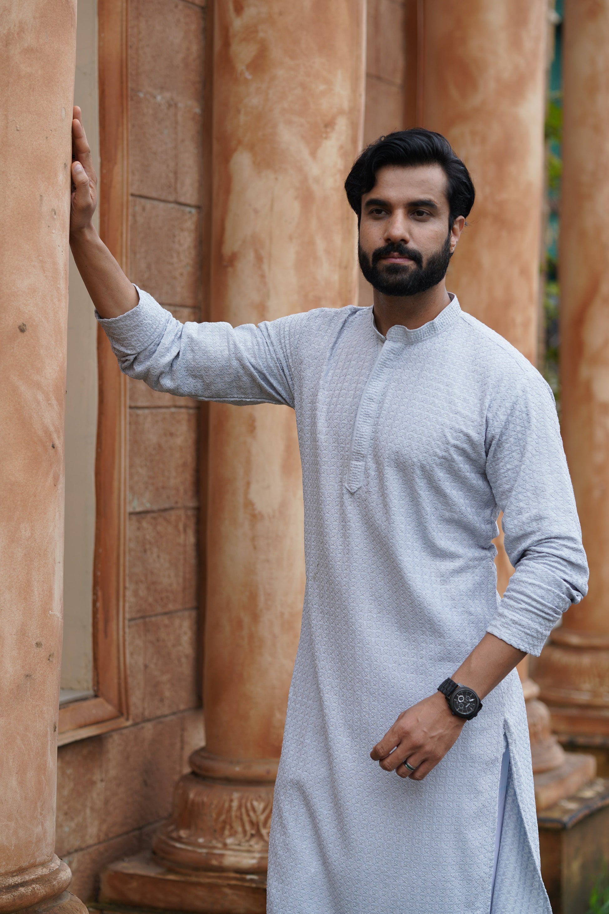 Men’s Grey Chikankari Threadwork and Sequins Kurta