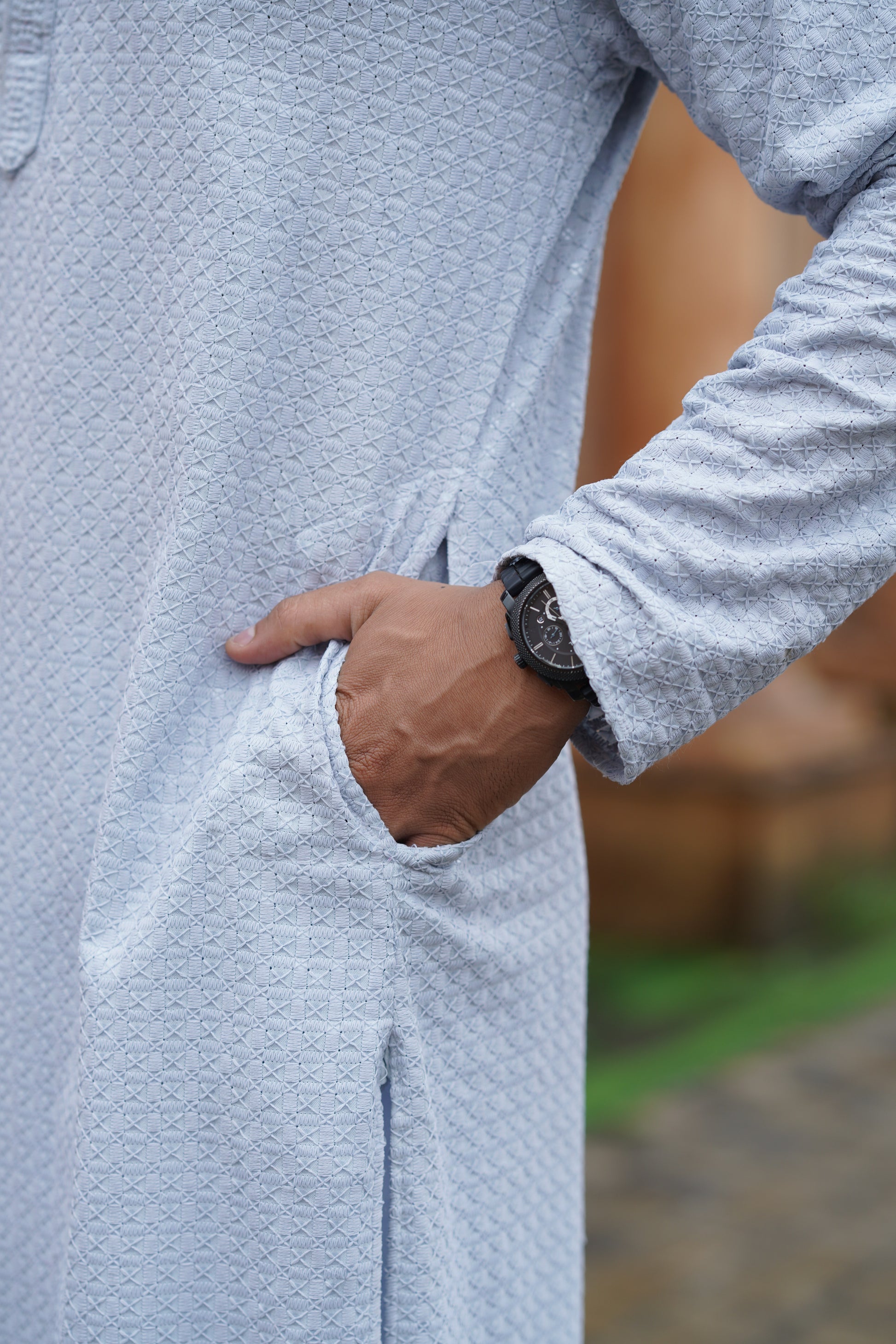Men’s Grey Chikankari Threadwork and Sequins Kurta