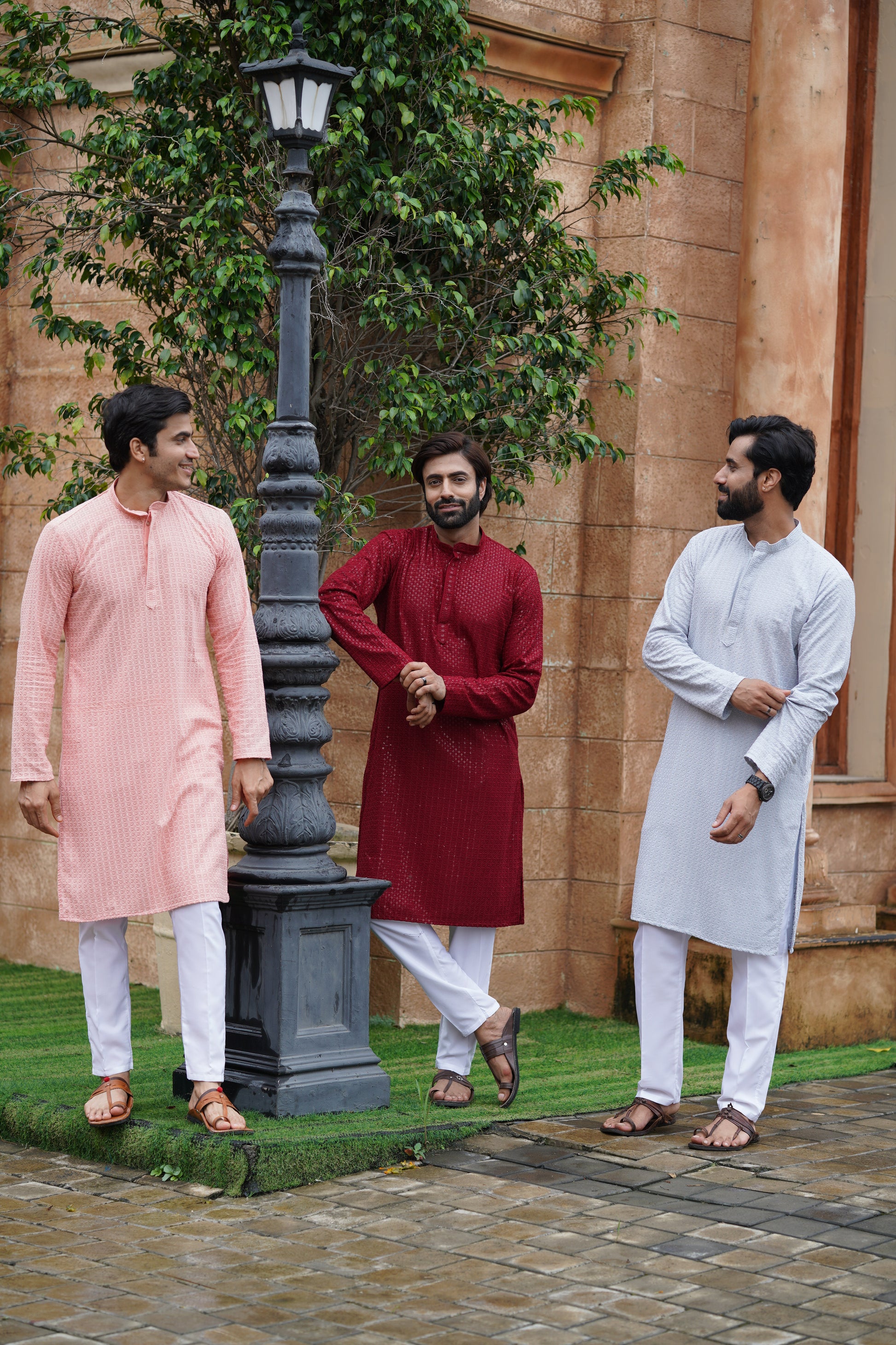 Men’s Maroon Chikankari Threadwork and Sequins Kurta