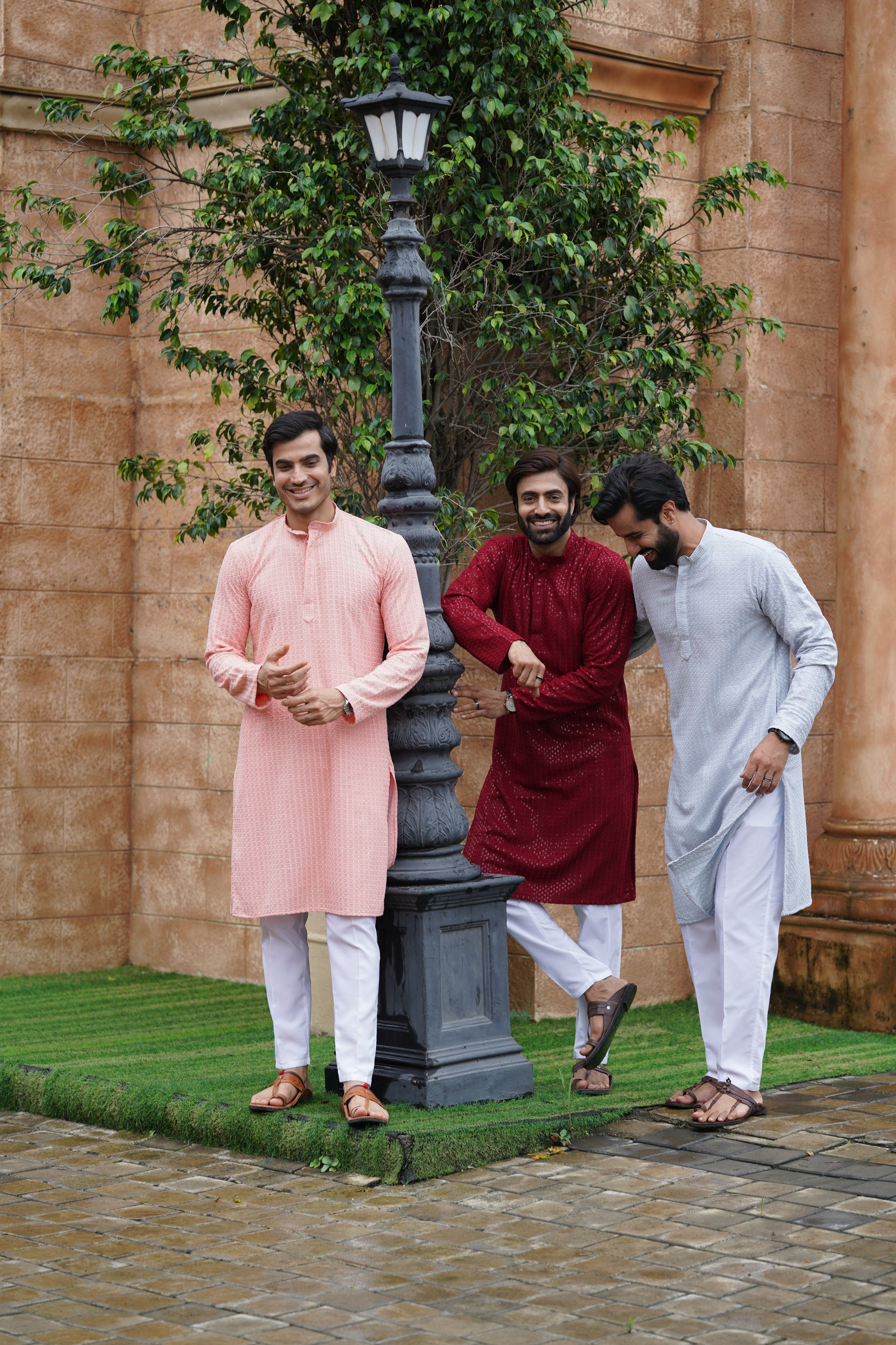 Men’s Peach Chikankari Threadwork and Sequins Kurta