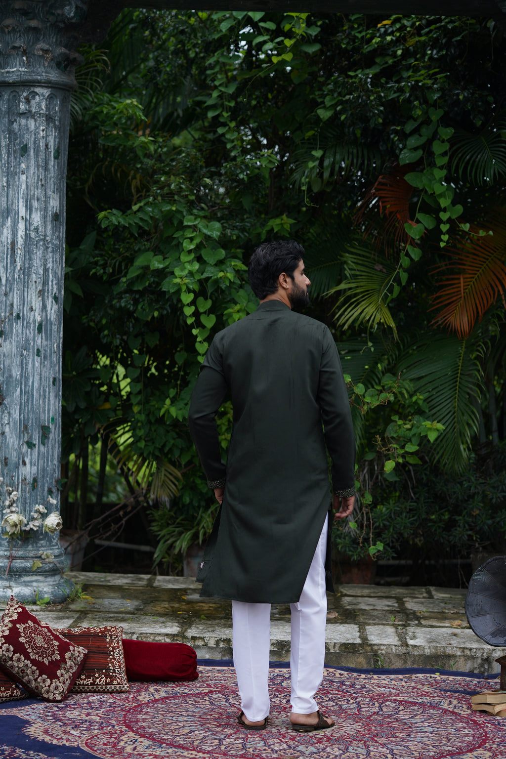 Olive All-Over Mirror Embroidered Kurta Set for Men