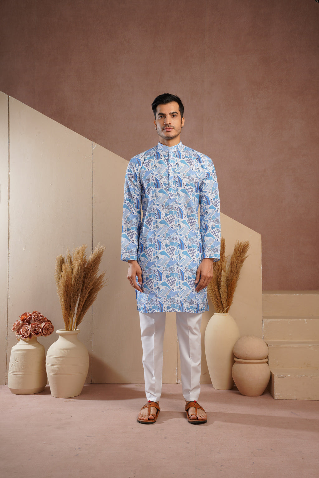 Blue Multicolour Shades Abstract Print Kurta Set