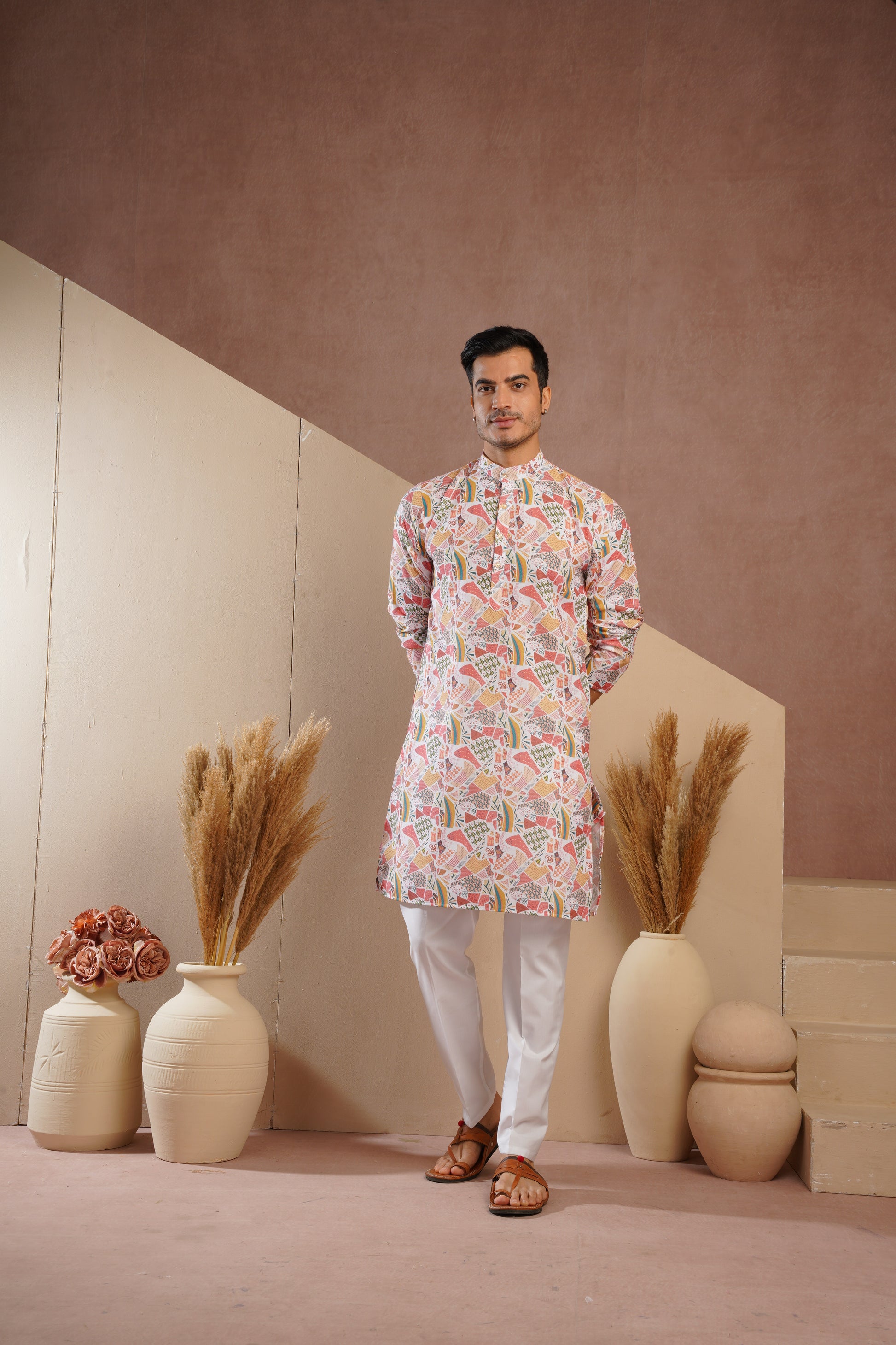 Yellow Multicolour Shades Abstract Print Kurta Set