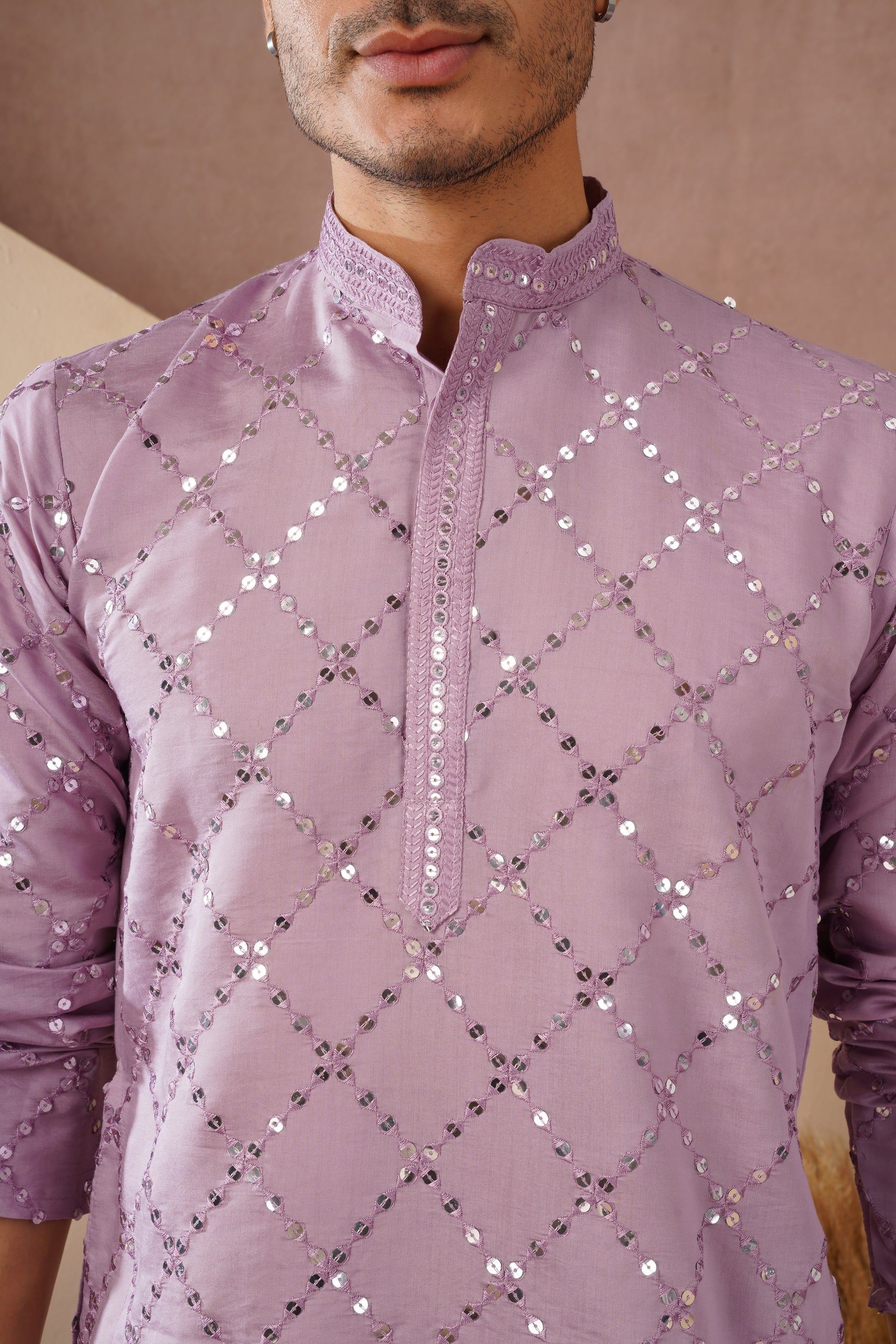 Riwaayat Lavender Sequin Embroidered Kurta Set for Men