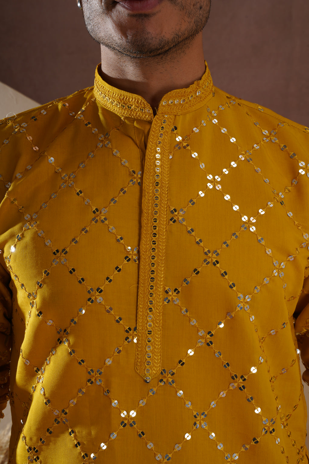 Riwaayat Yellow Sequin Embroidered Kurta Set for Men