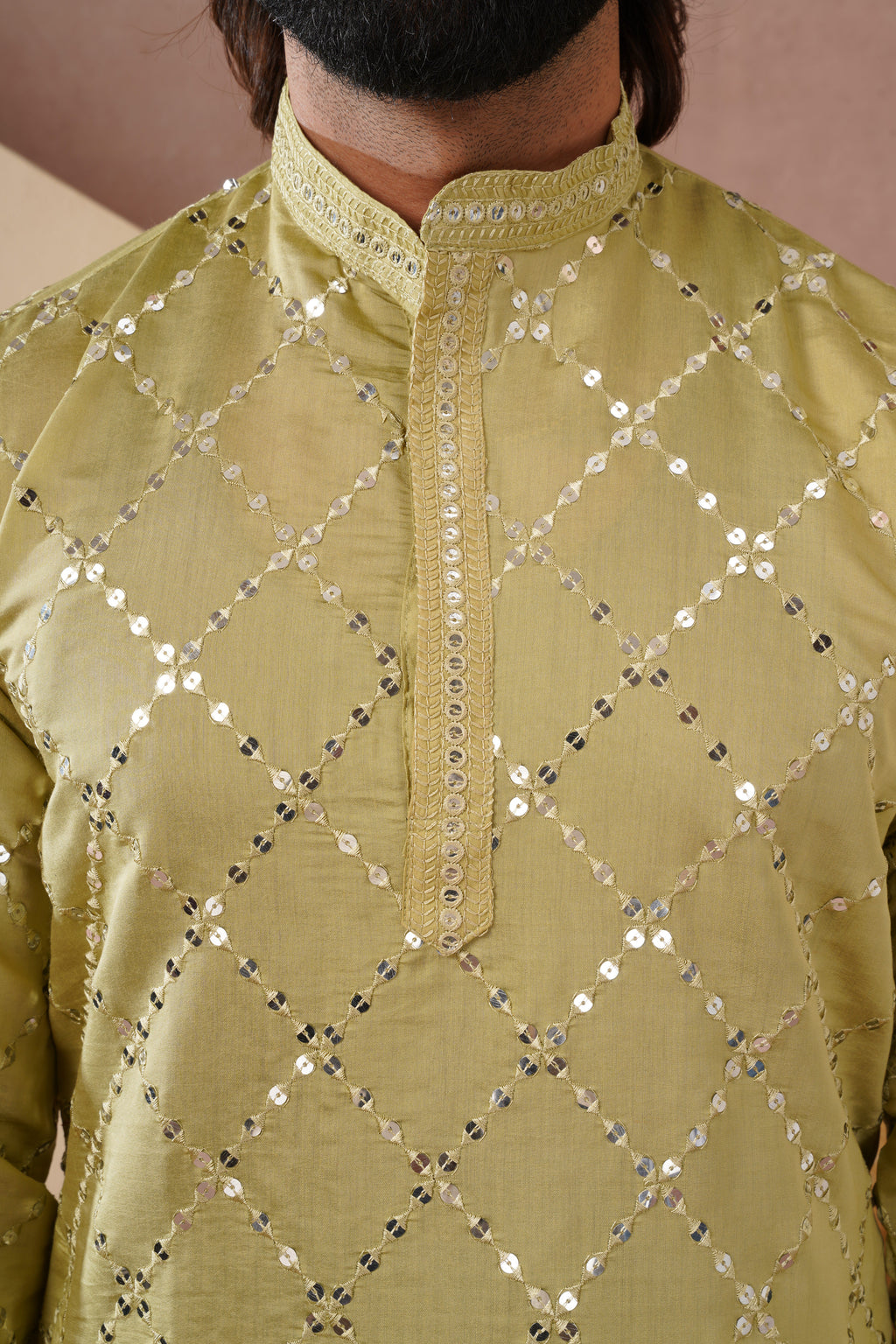 Riwaayat Lemon Sequin Embroidered Kurta Set for Men