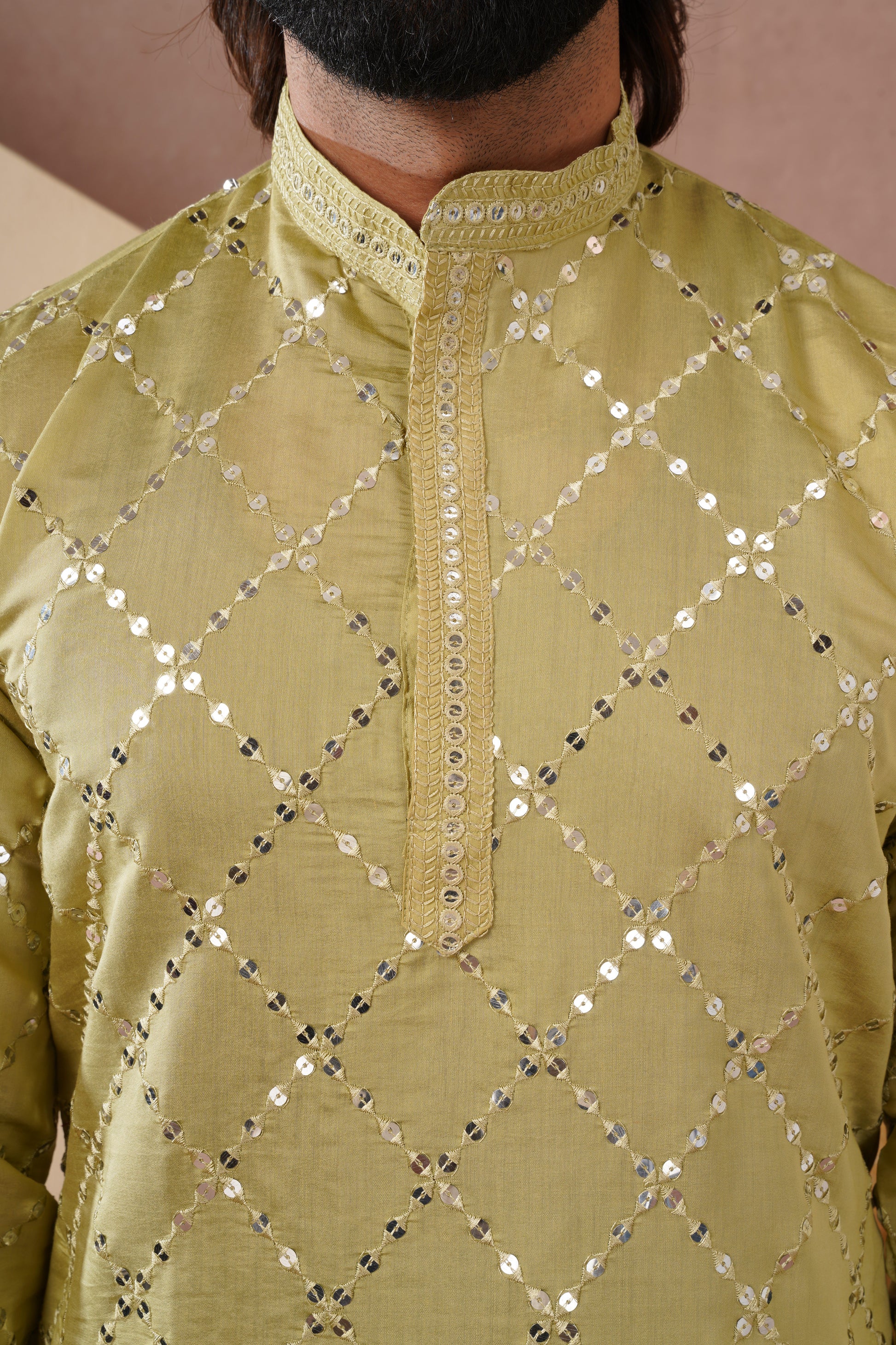 Riwaayat Lemon Sequin Embroidered Kurta Set for Men