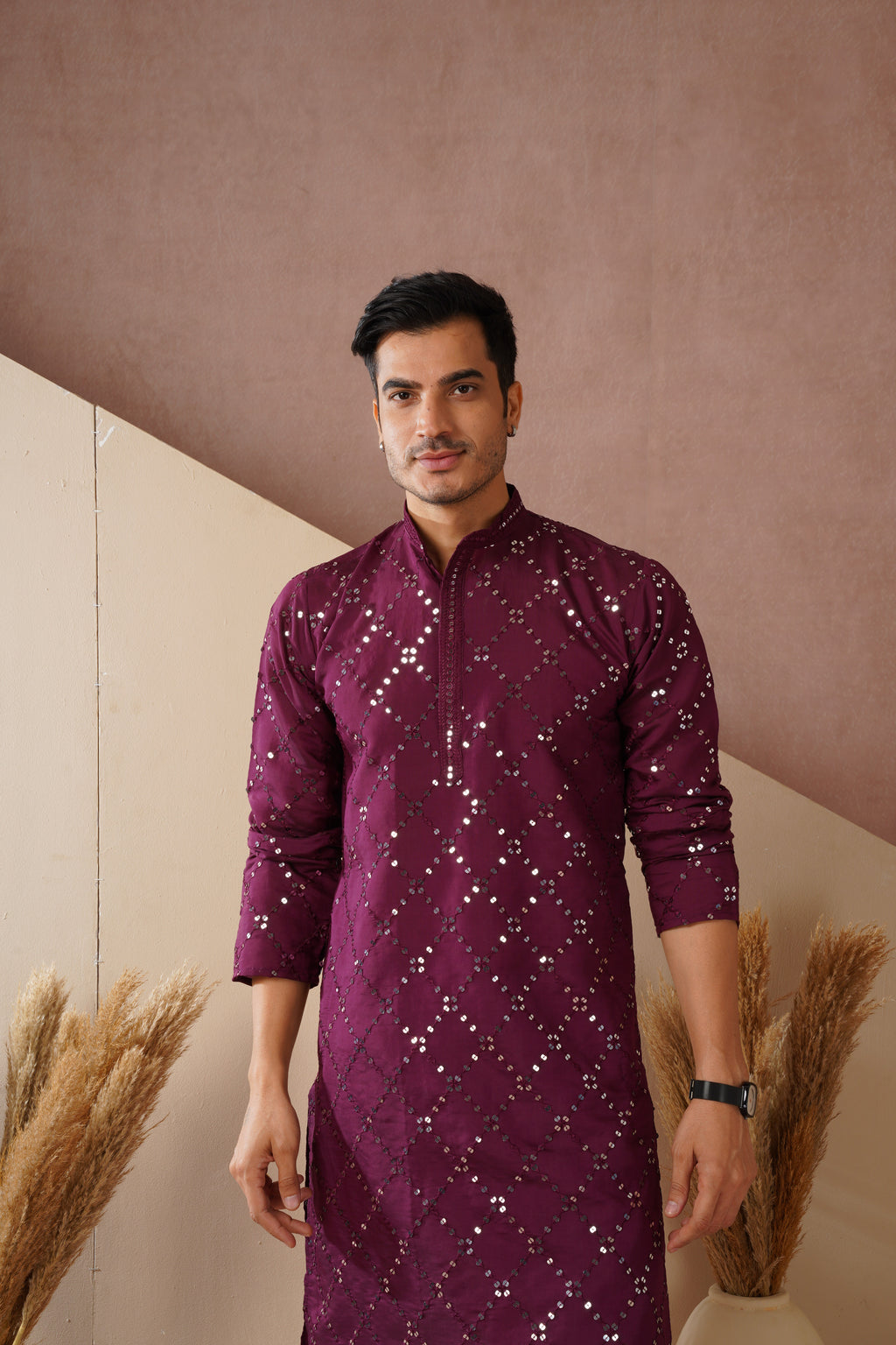 Riwaayat Purple Sequin Embroidered Kurta Set for Men