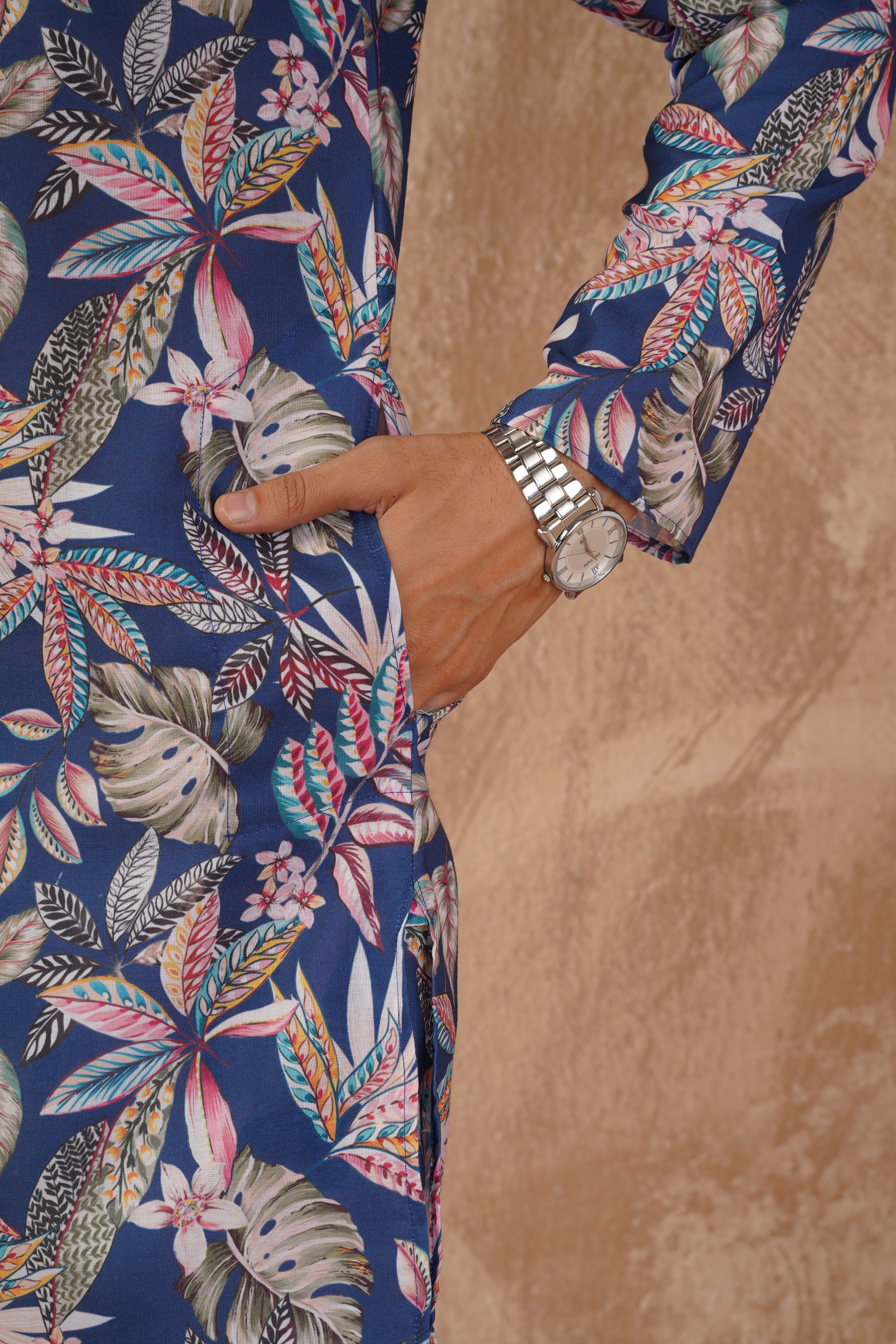 Tropical Printed Blue Kurta Set for Men