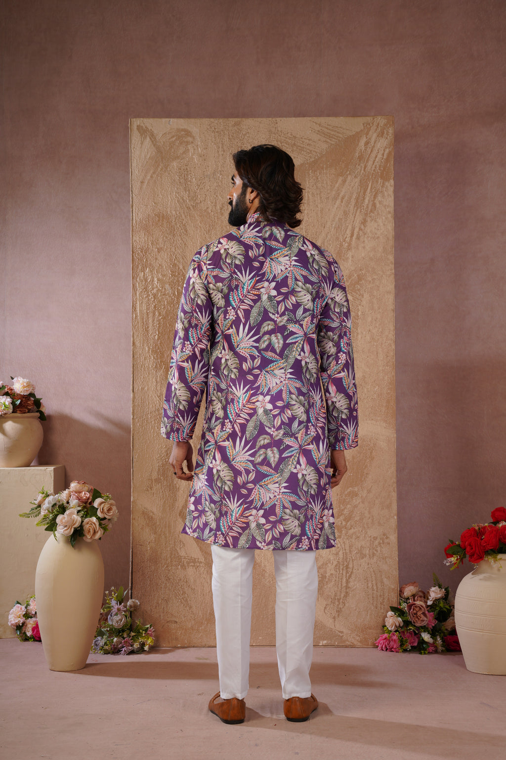 Tropical Printed Purple Kurta Set for Men
